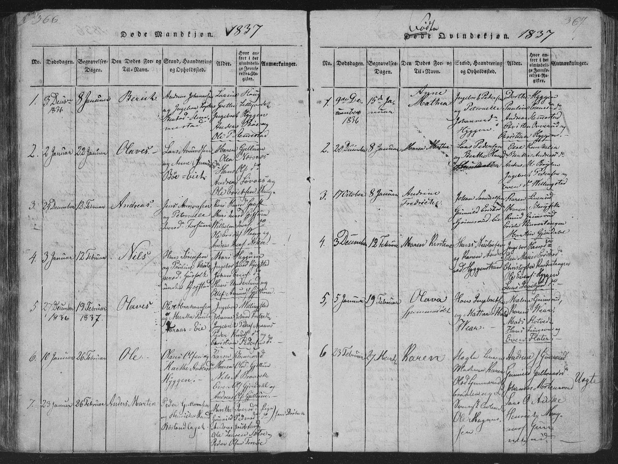 Røyken kirkebøker, AV/SAKO-A-241/G/Ga/L0003: Parish register (copy) no. 3, 1814-1856, p. 366-367