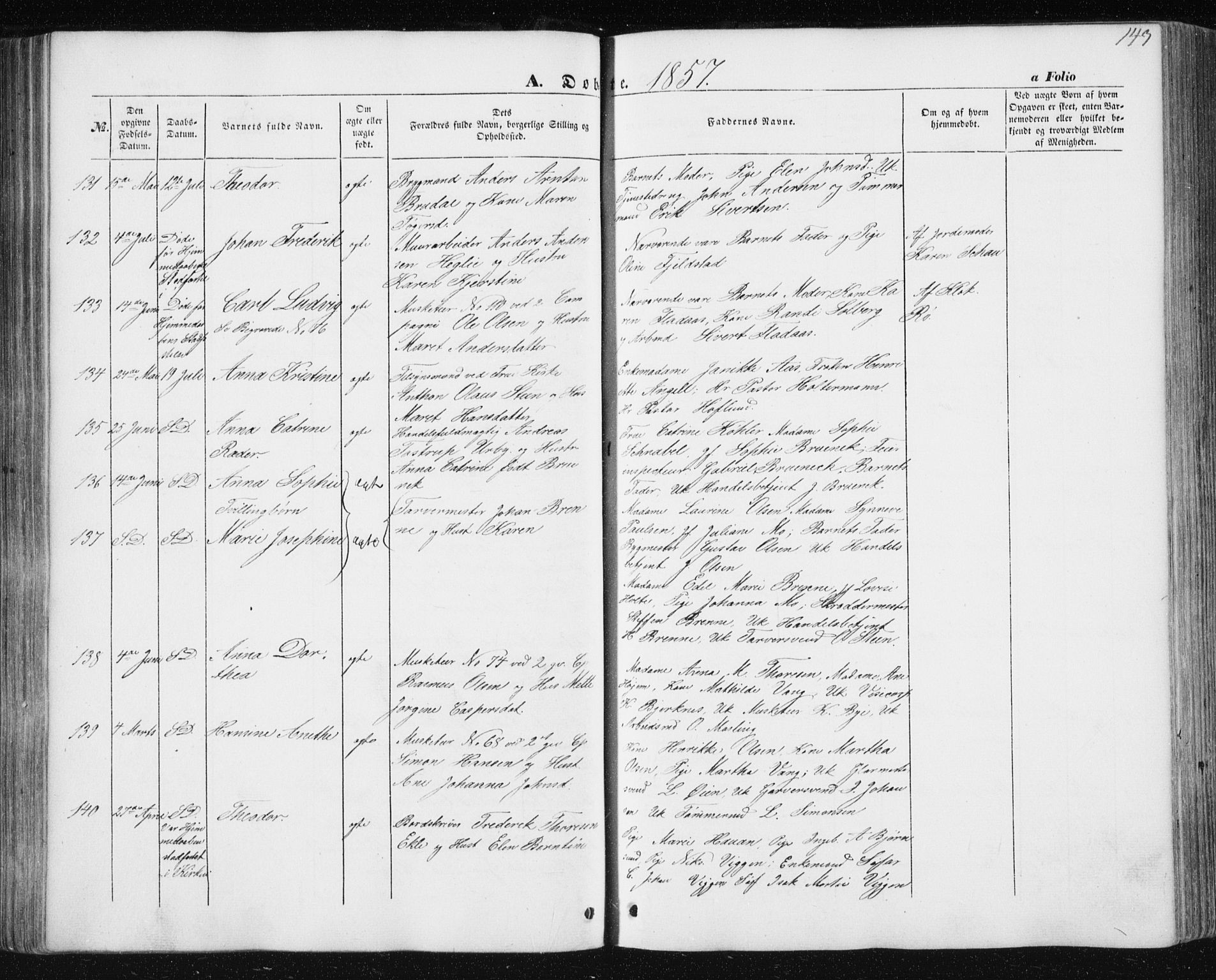 Ministerialprotokoller, klokkerbøker og fødselsregistre - Sør-Trøndelag, SAT/A-1456/602/L0112: Parish register (official) no. 602A10, 1848-1859, p. 143