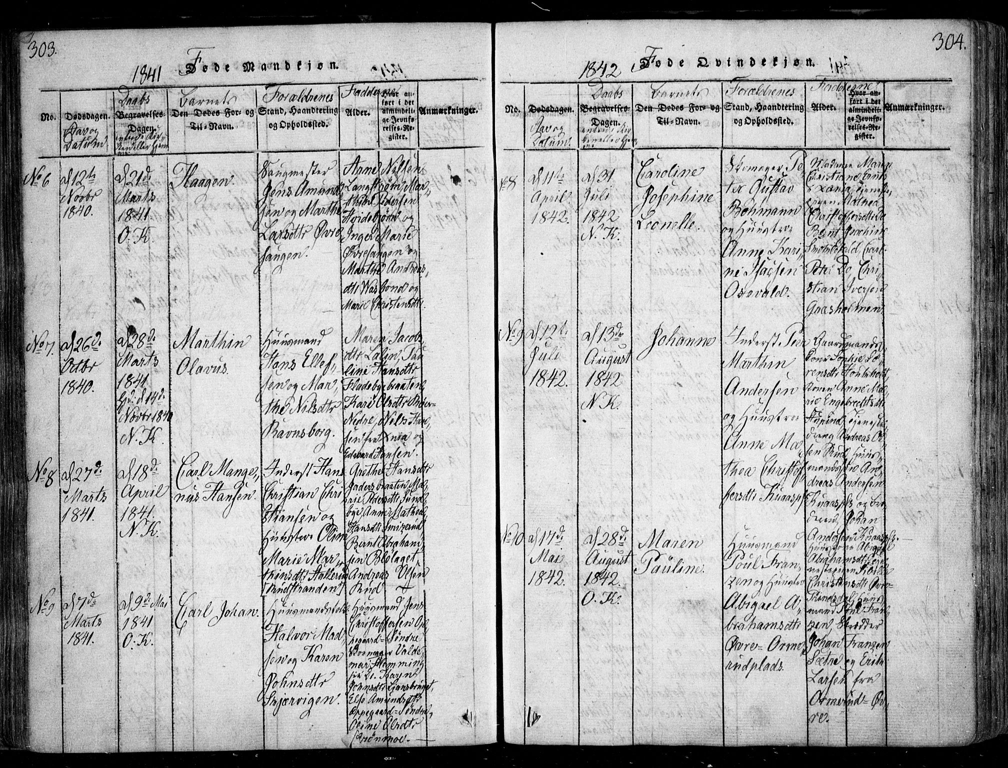 Nesodden prestekontor Kirkebøker, AV/SAO-A-10013/F/Fa/L0006: Parish register (official) no. I 6, 1814-1847, p. 303-304