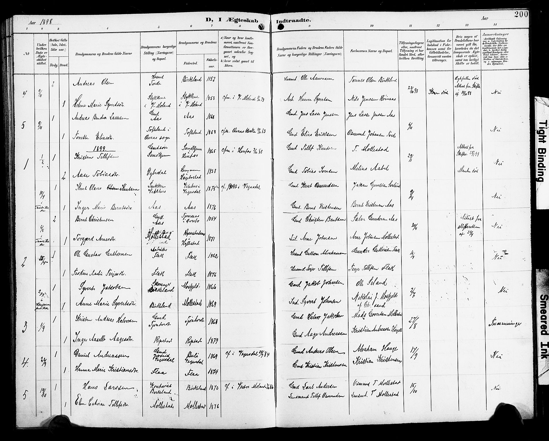 Birkenes sokneprestkontor, SAK/1111-0004/F/Fb/L0004: Parish register (copy) no. B 4, 1893-1930, p. 200