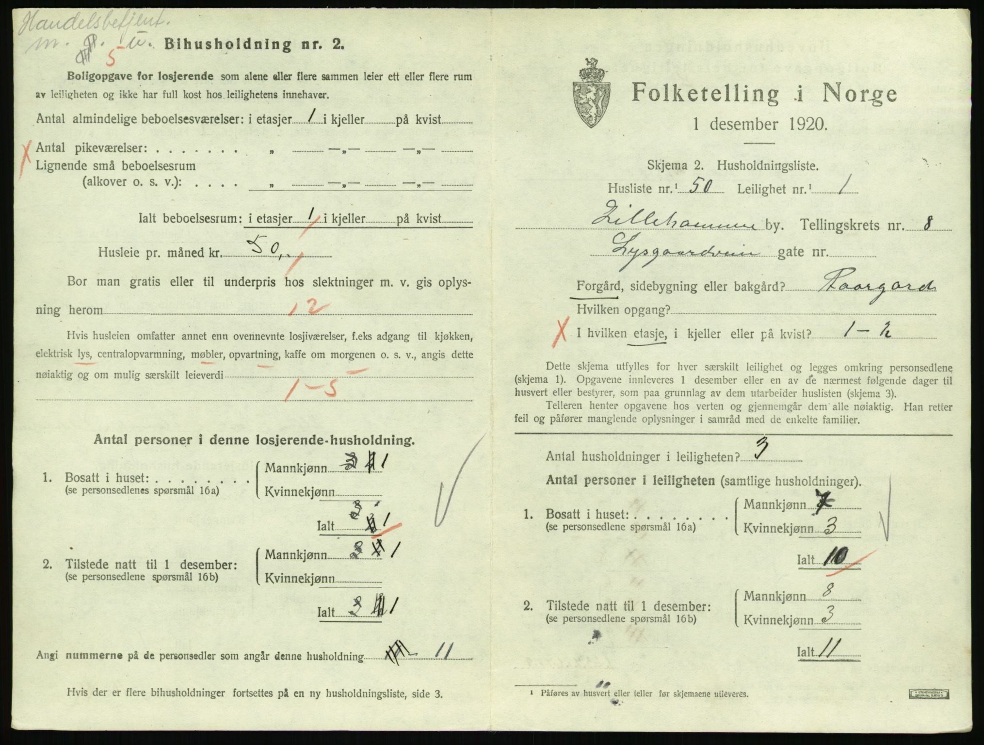 SAH, 1920 census for Lillehammer, 1920, p. 3018