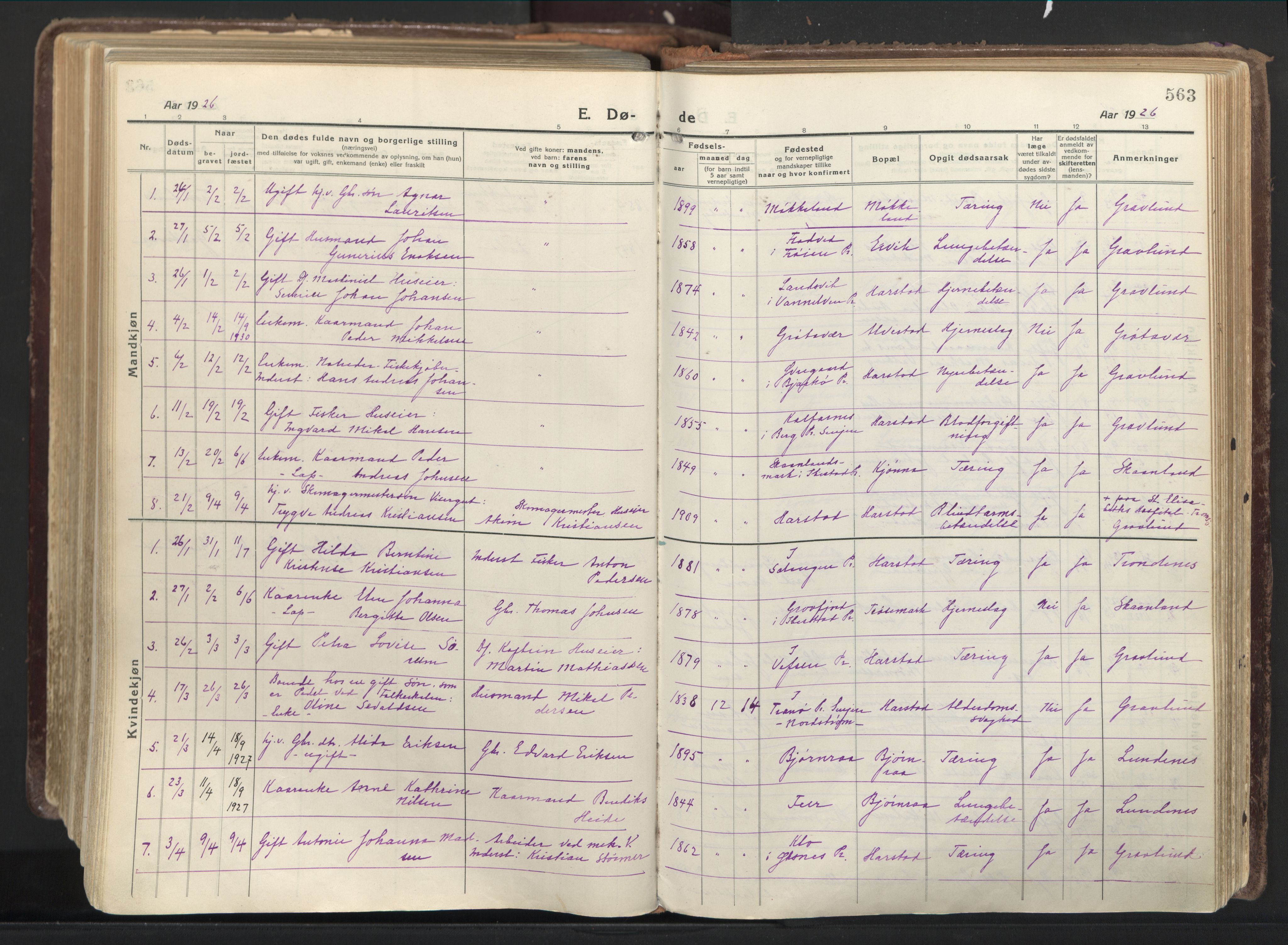 Trondenes sokneprestkontor, SATØ/S-1319/H/Ha/L0019kirke: Parish register (official) no. 19, 1919-1928, p. 563