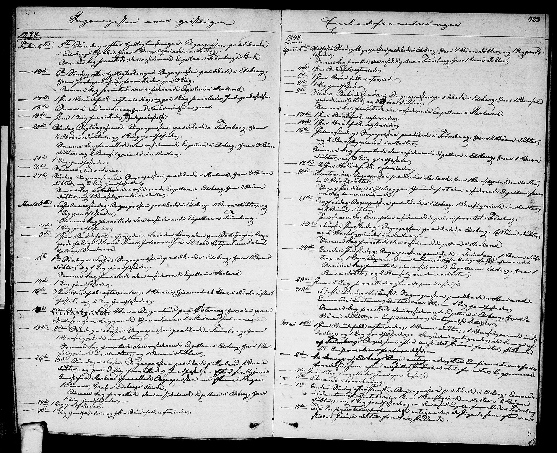 Eidsberg prestekontor Kirkebøker, AV/SAO-A-10905/F/Fa/L0008: Parish register (official) no. I 8, 1832-1848, p. 423