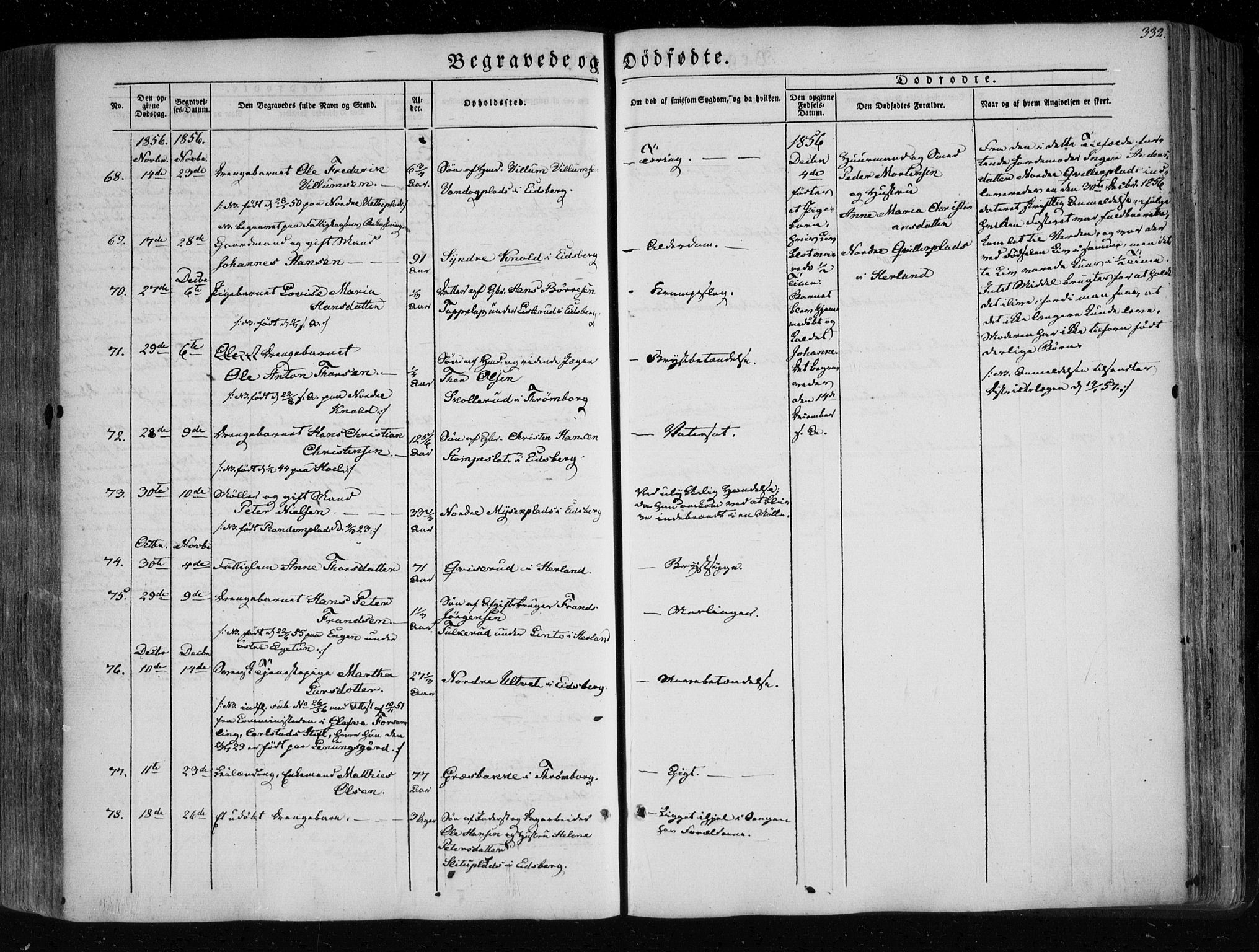 Eidsberg prestekontor Kirkebøker, SAO/A-10905/F/Fa/L0009: Parish register (official) no. I 9, 1849-1856, p. 332
