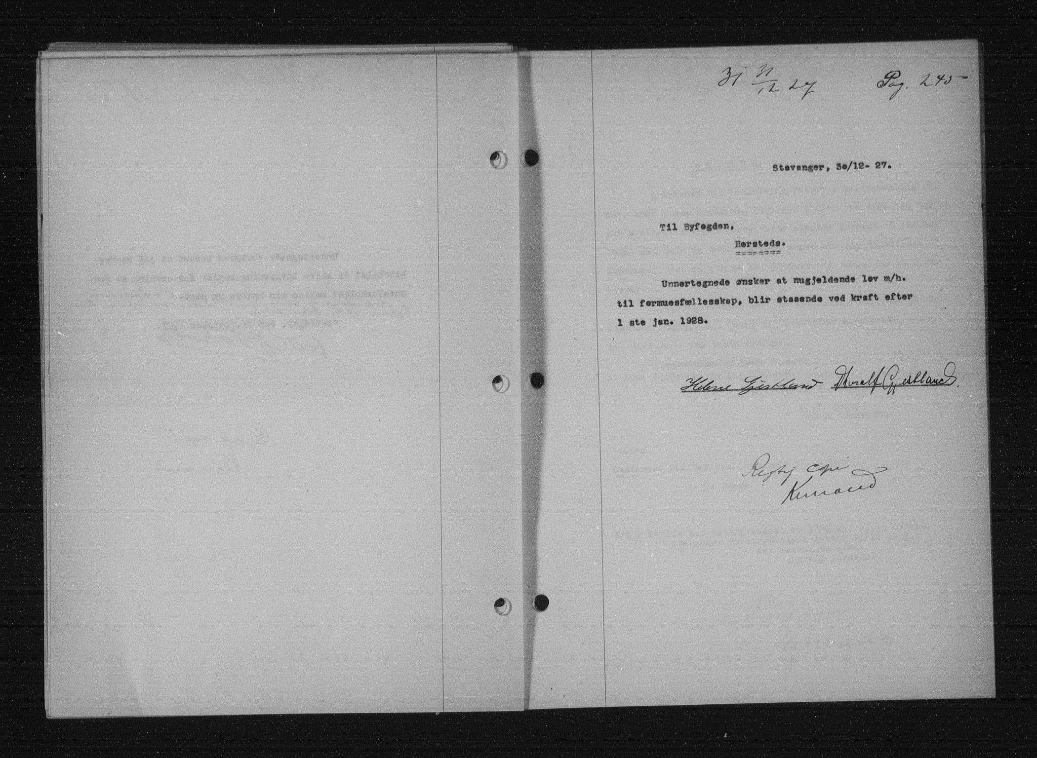 Stavanger byfogd, AV/SAST-A-101408/001/4/41/410/410BB/L0053: Mortgage book no. 41, 1927-1928, Deed date: 31.12.1927