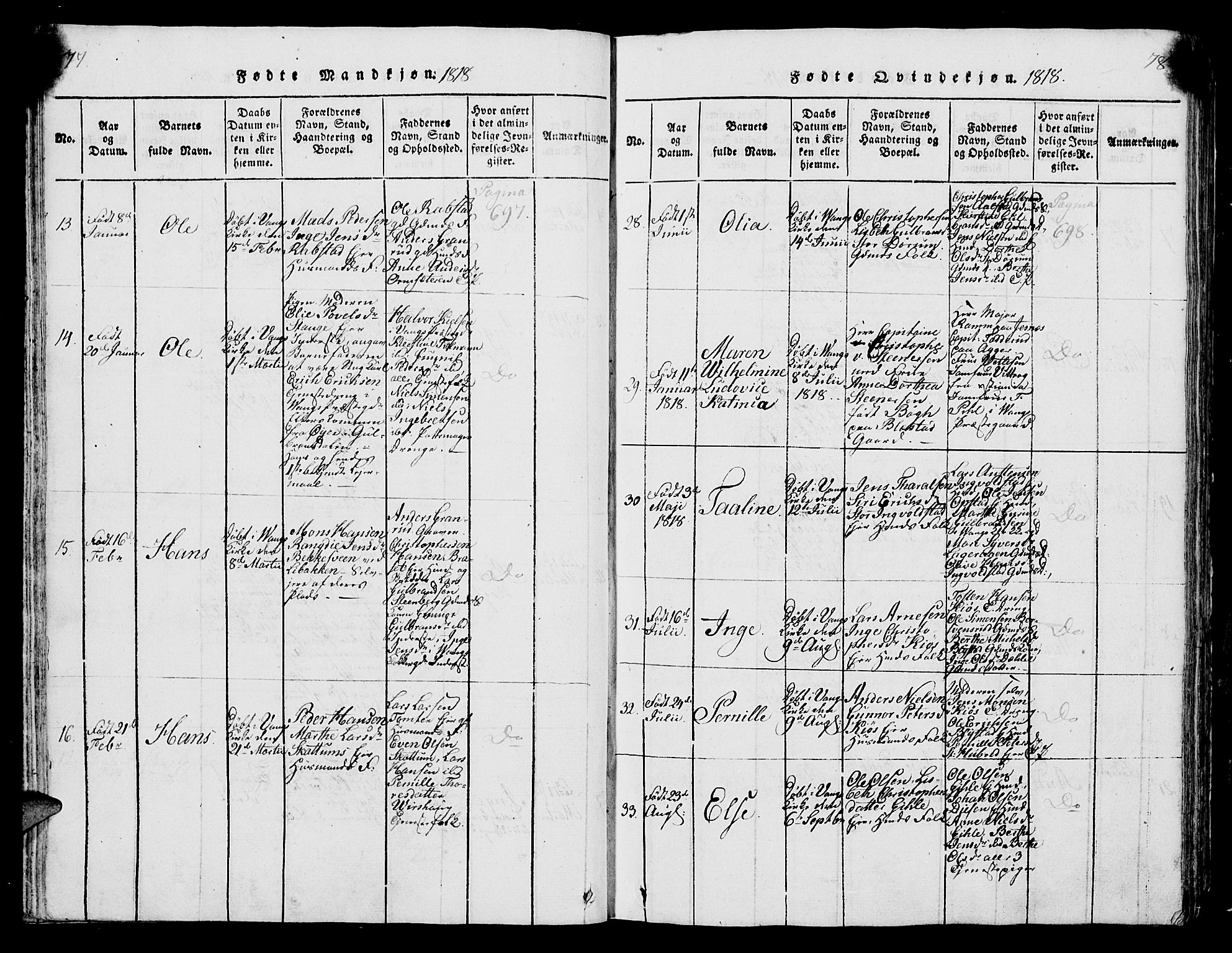 Vang prestekontor, Hedmark, SAH/PREST-008/H/Ha/Hab/L0004: Parish register (copy) no. 4, 1813-1827, p. 77-78