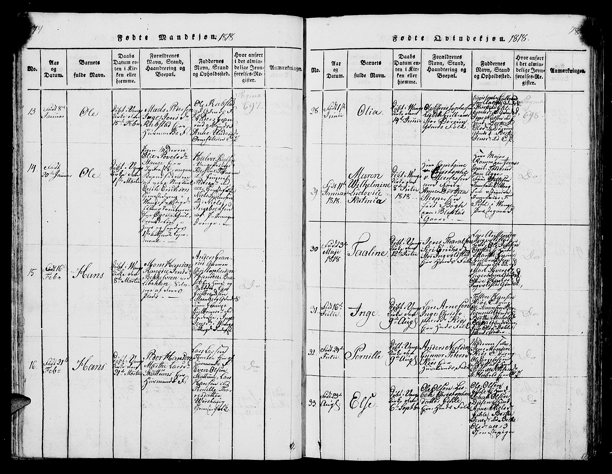 Vang prestekontor, Hedmark, AV/SAH-PREST-008/H/Ha/Hab/L0004: Parish register (copy) no. 4, 1813-1827, p. 77-78