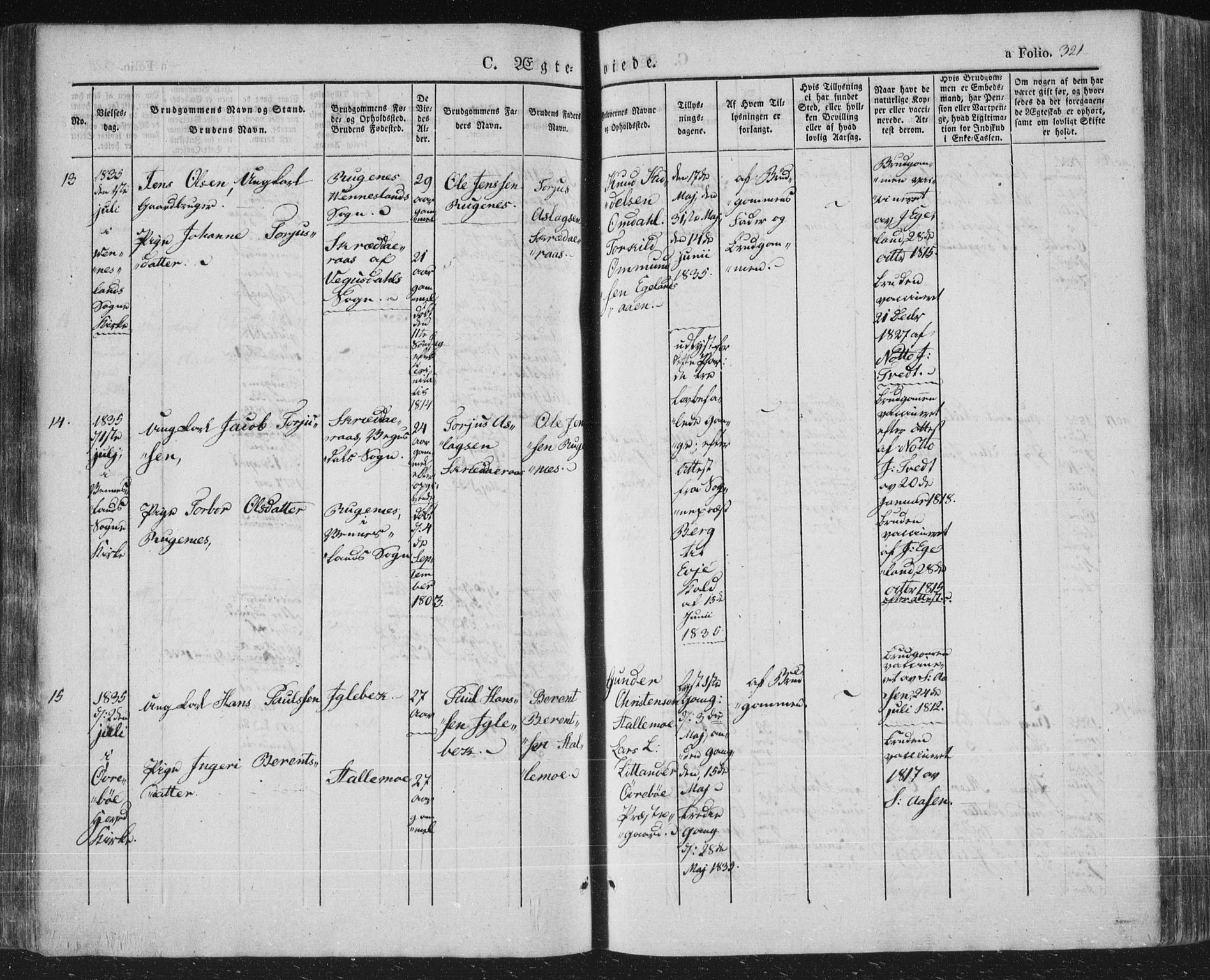 Vennesla sokneprestkontor, AV/SAK-1111-0045/Fa/Fac/L0004: Parish register (official) no. A 4, 1834-1855, p. 321