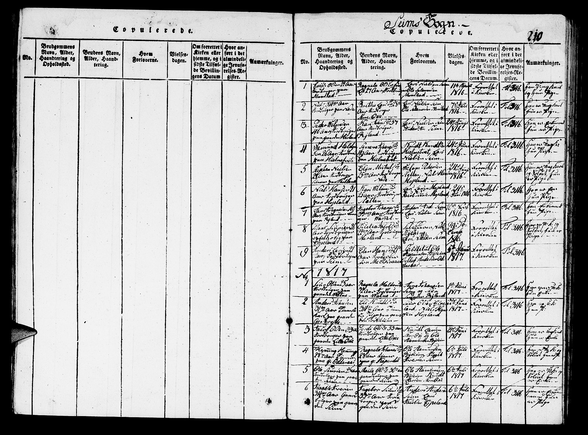 Hosanger sokneprestembete, SAB/A-75801/H/Hab: Parish register (copy) no. A 1 /2, 1816-1825, p. 210