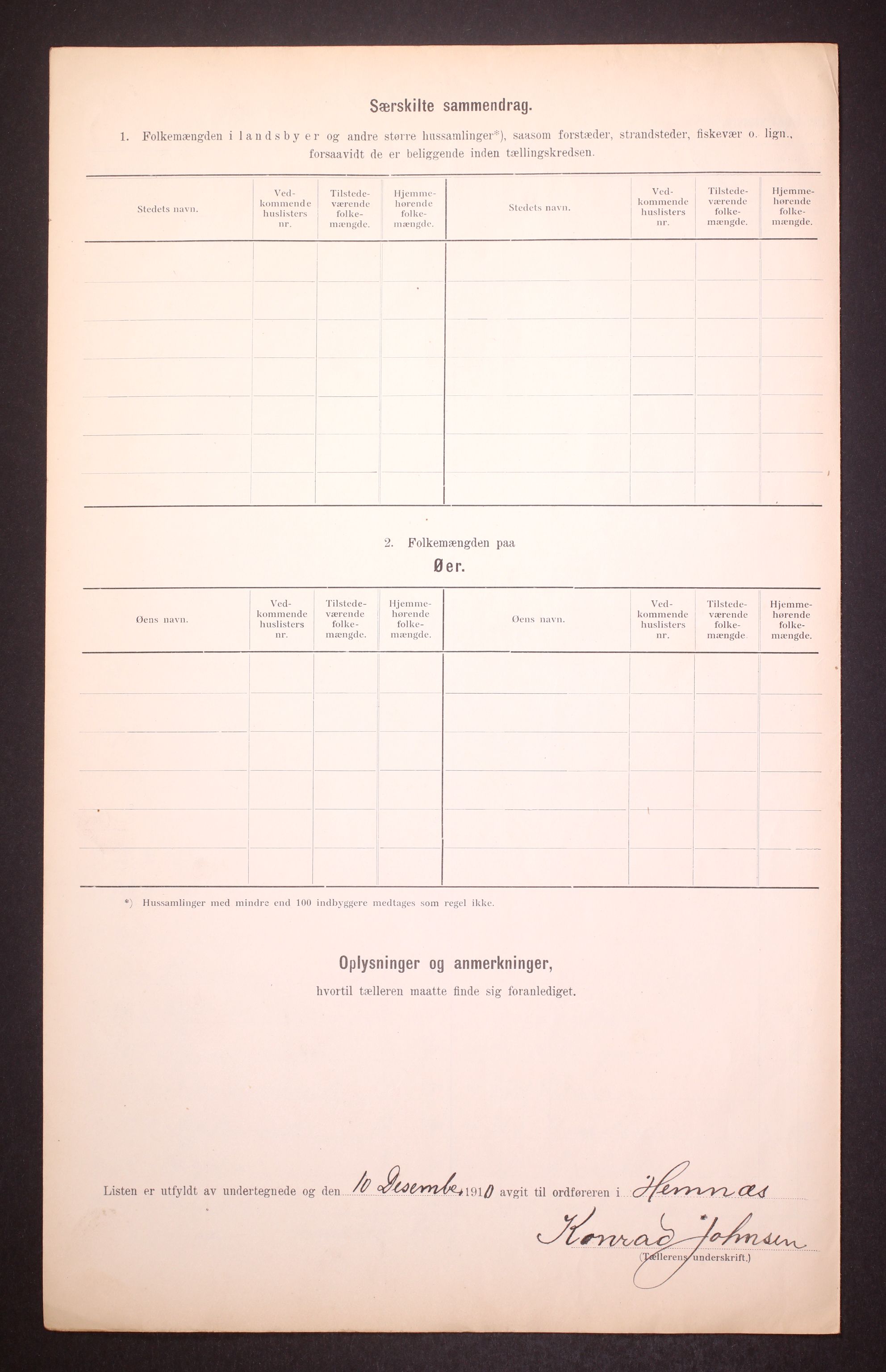 RA, 1910 census for Hemnes, 1910, p. 21