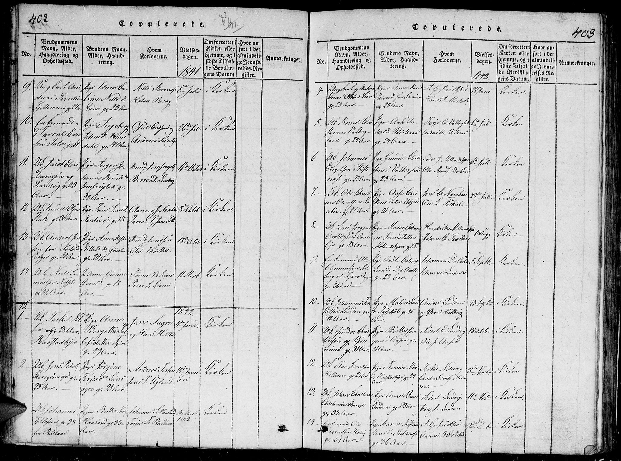 Hommedal sokneprestkontor, SAK/1111-0023/F/Fb/Fbb/L0003: Parish register (copy) no. B 3 /1, 1816-1850, p. 402-403
