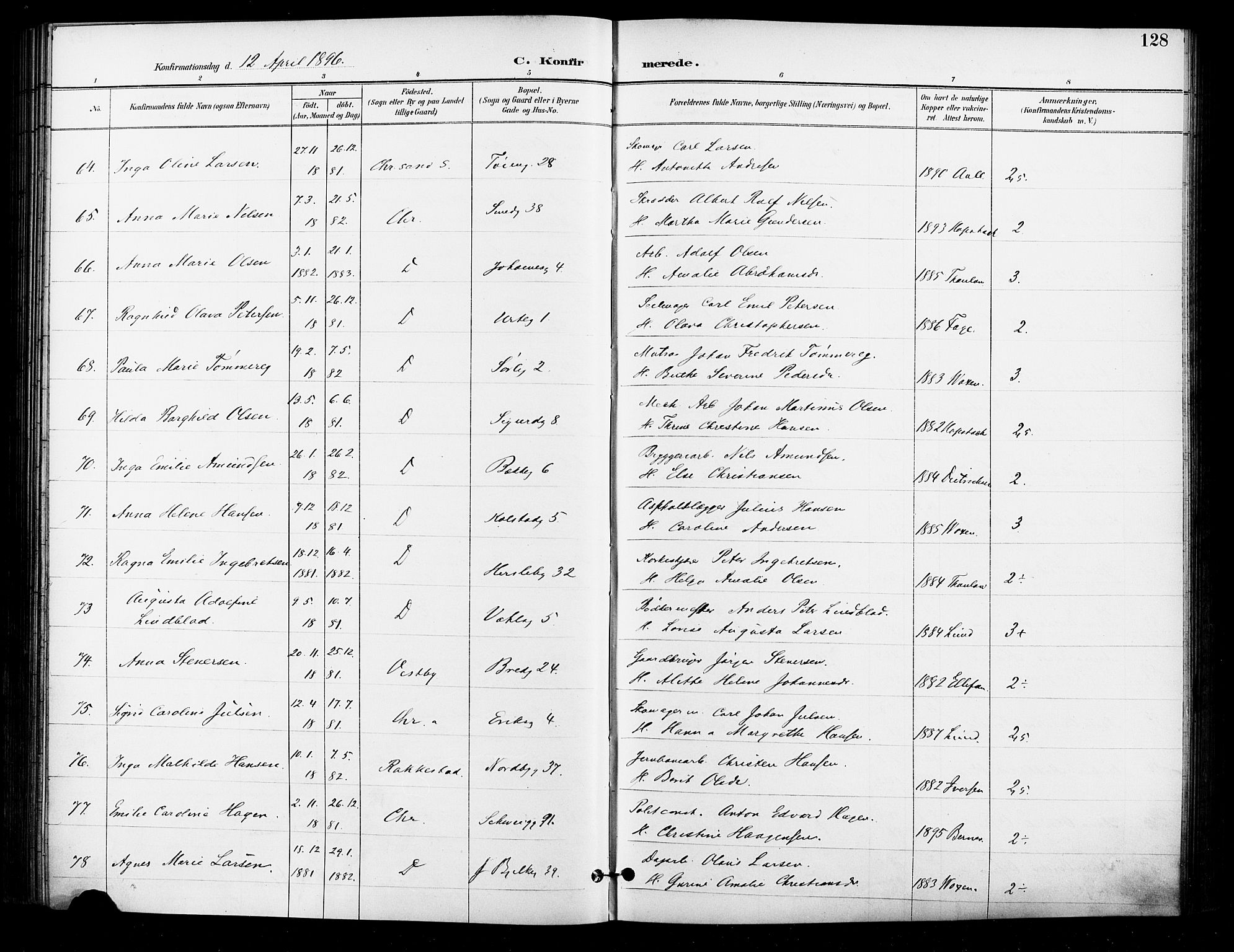 Grønland prestekontor Kirkebøker, SAO/A-10848/F/Fa/L0011: Parish register (official) no. 11, 1892-1907, p. 128