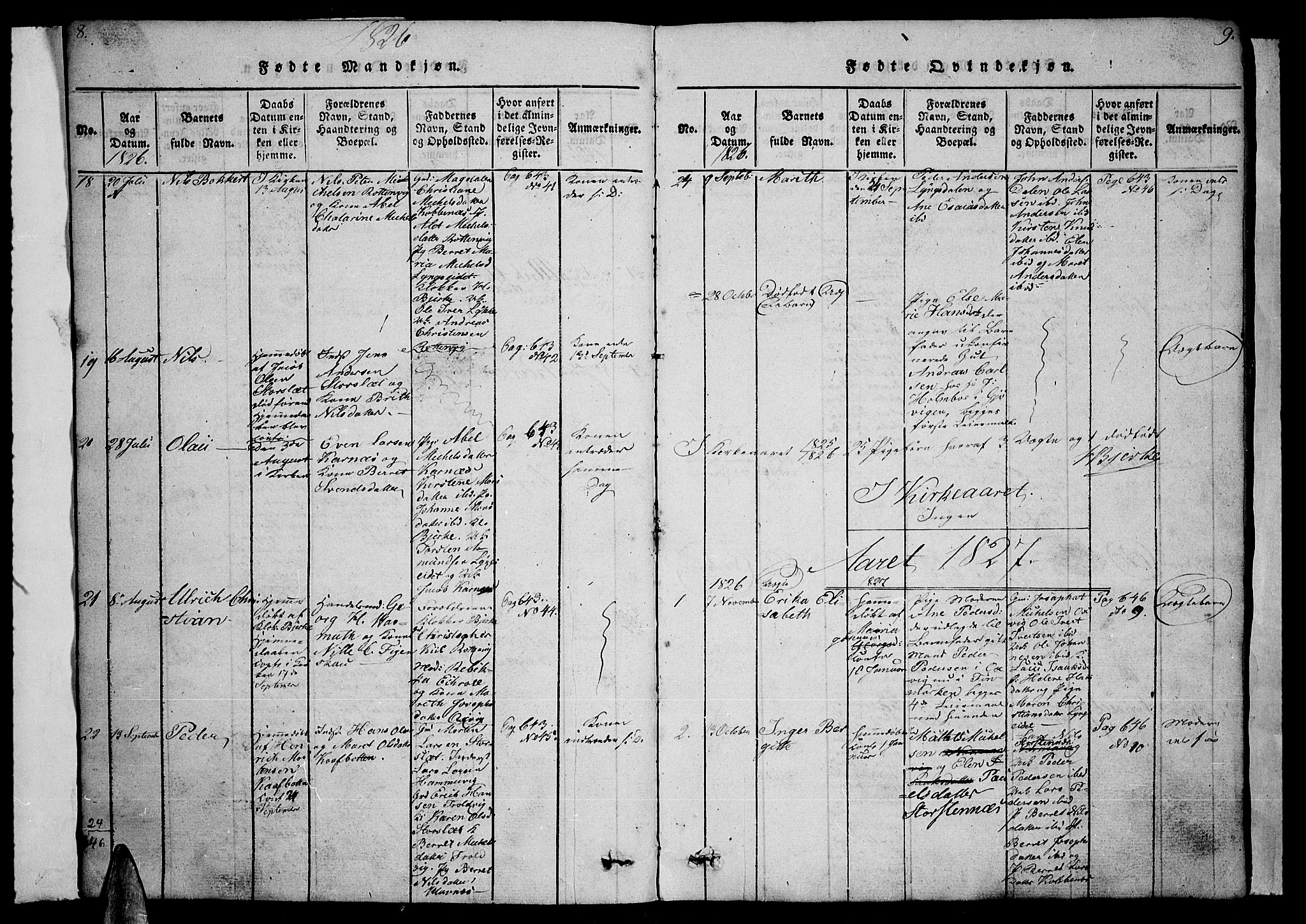 Lyngen sokneprestembete, AV/SATØ-S-1289/H/He/Heb/L0001klokker: Parish register (copy) no. 1, 1826-1838, p. 8-9