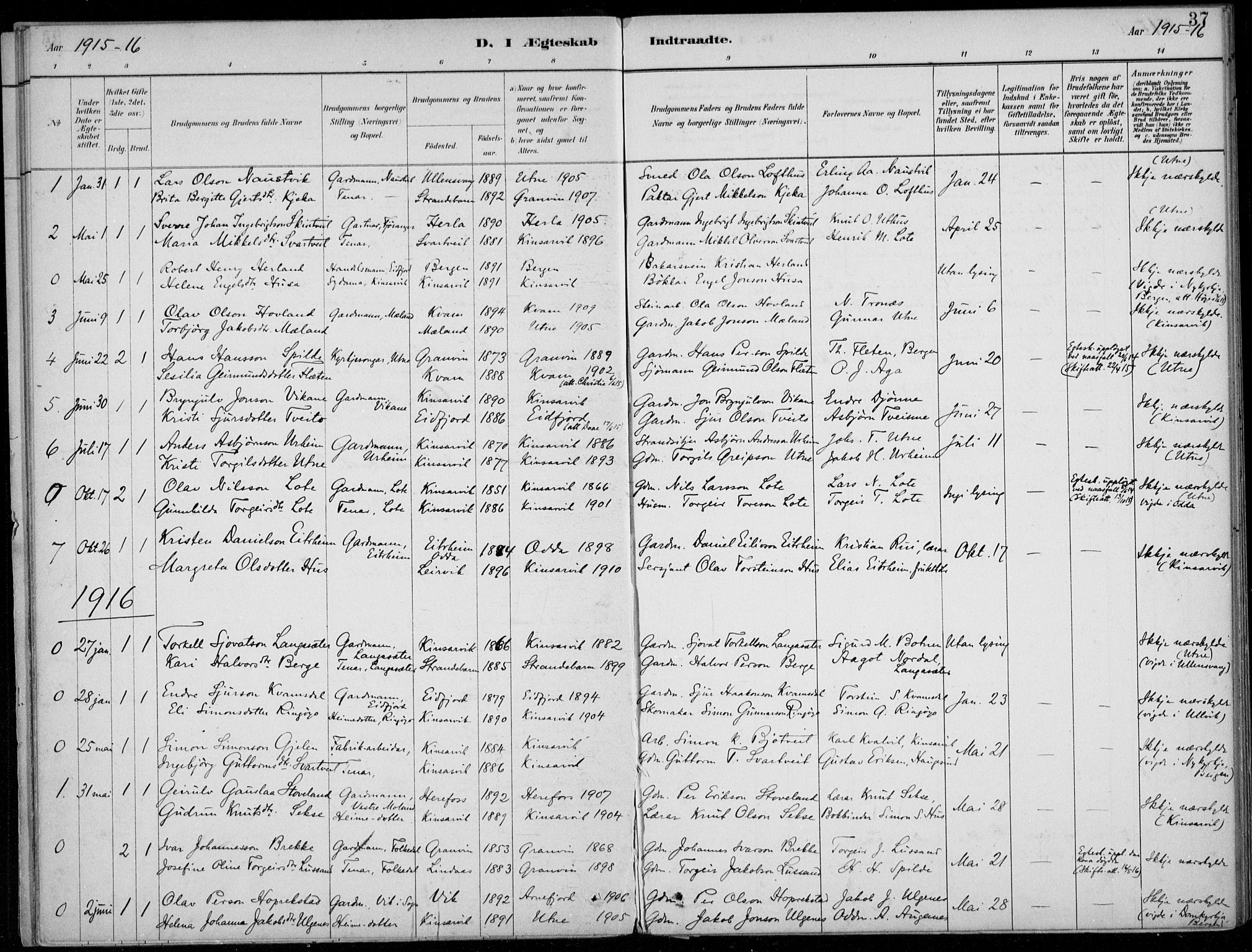 Ullensvang sokneprestembete, SAB/A-78701/H/Haa: Parish register (official) no. E  3, 1883-1916, p. 37