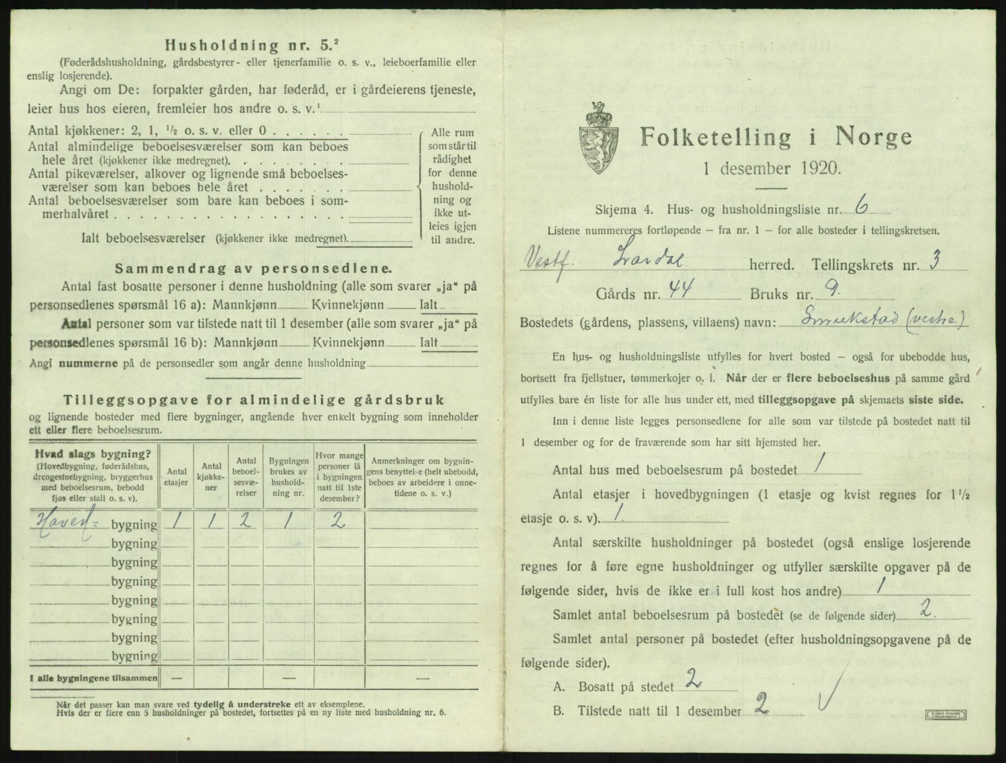 SAKO, 1920 census for Lardal, 1920, p. 327