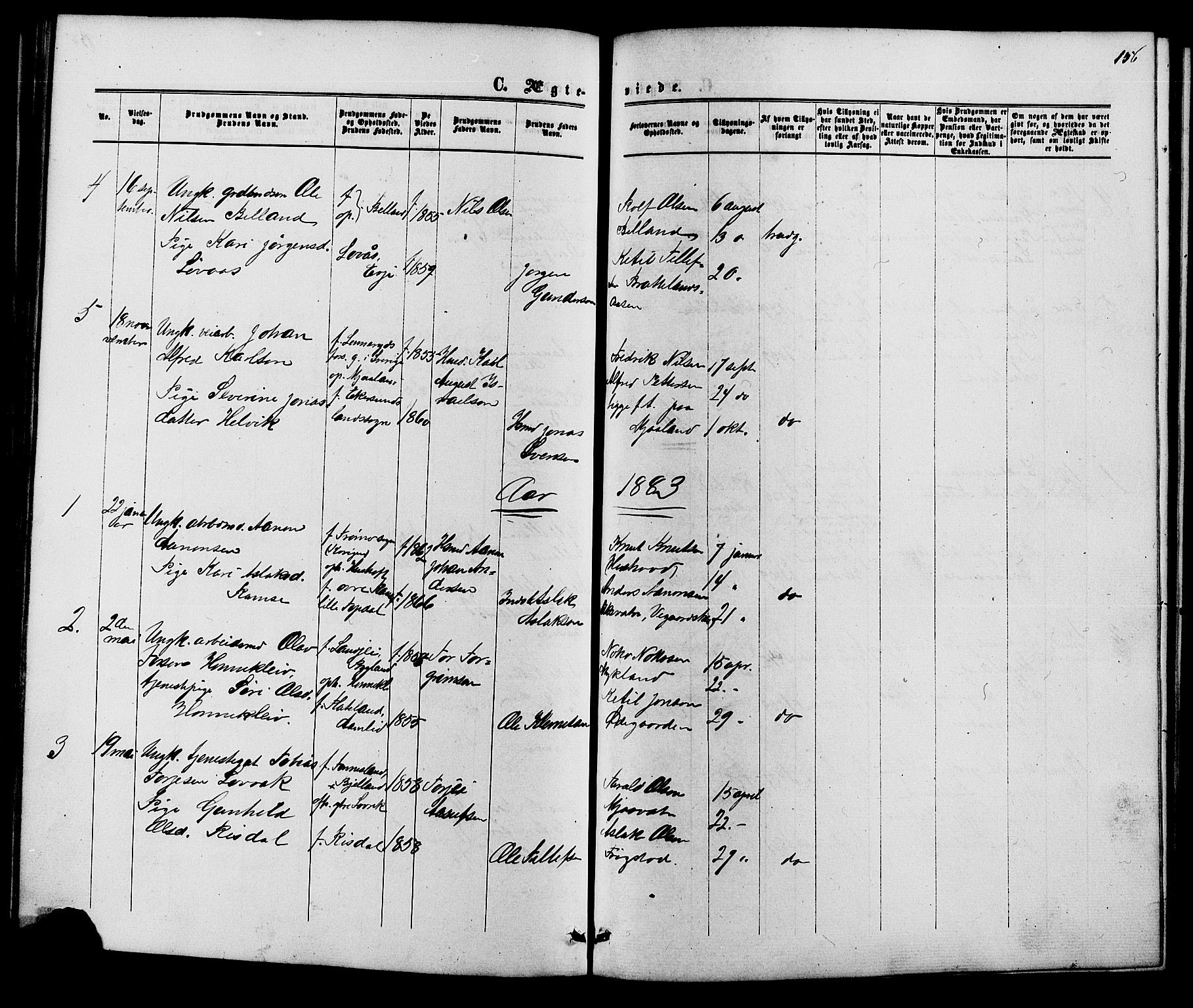 Herefoss sokneprestkontor, SAK/1111-0019/F/Fb/Fbc/L0002: Parish register (copy) no. B 2, 1867-1886, p. 156