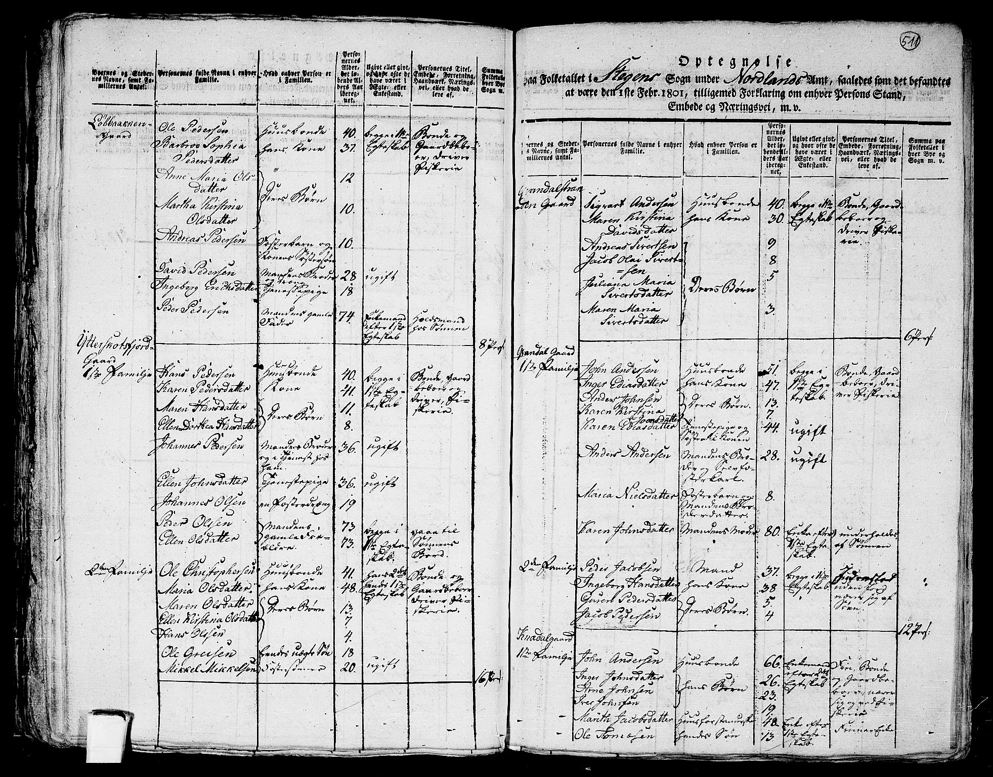 RA, 1801 census for 1848P Steigen, 1801, p. 510b-511a