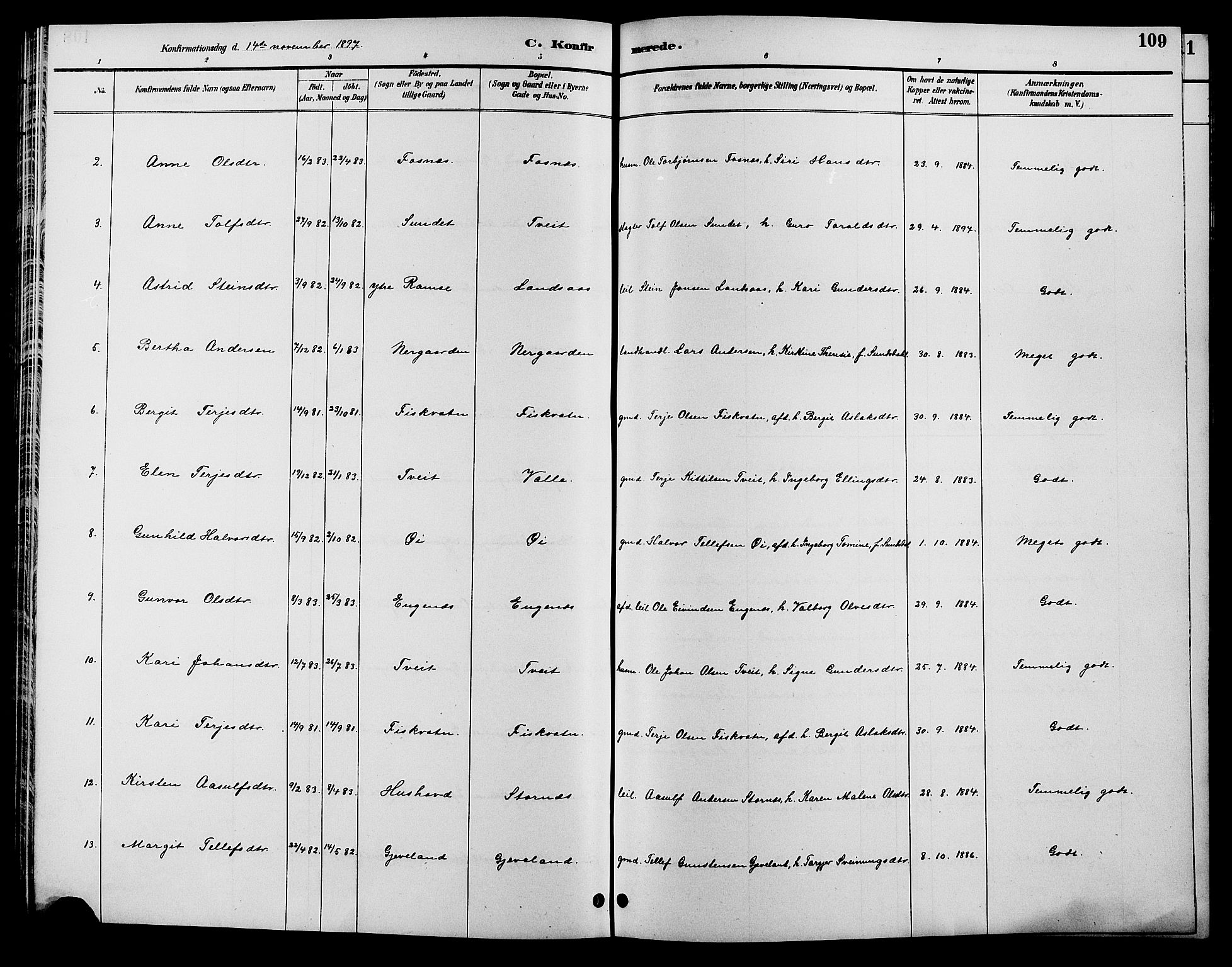 Åmli sokneprestkontor, SAK/1111-0050/F/Fb/Fbc/L0004: Parish register (copy) no. B 4, 1889-1902, p. 109