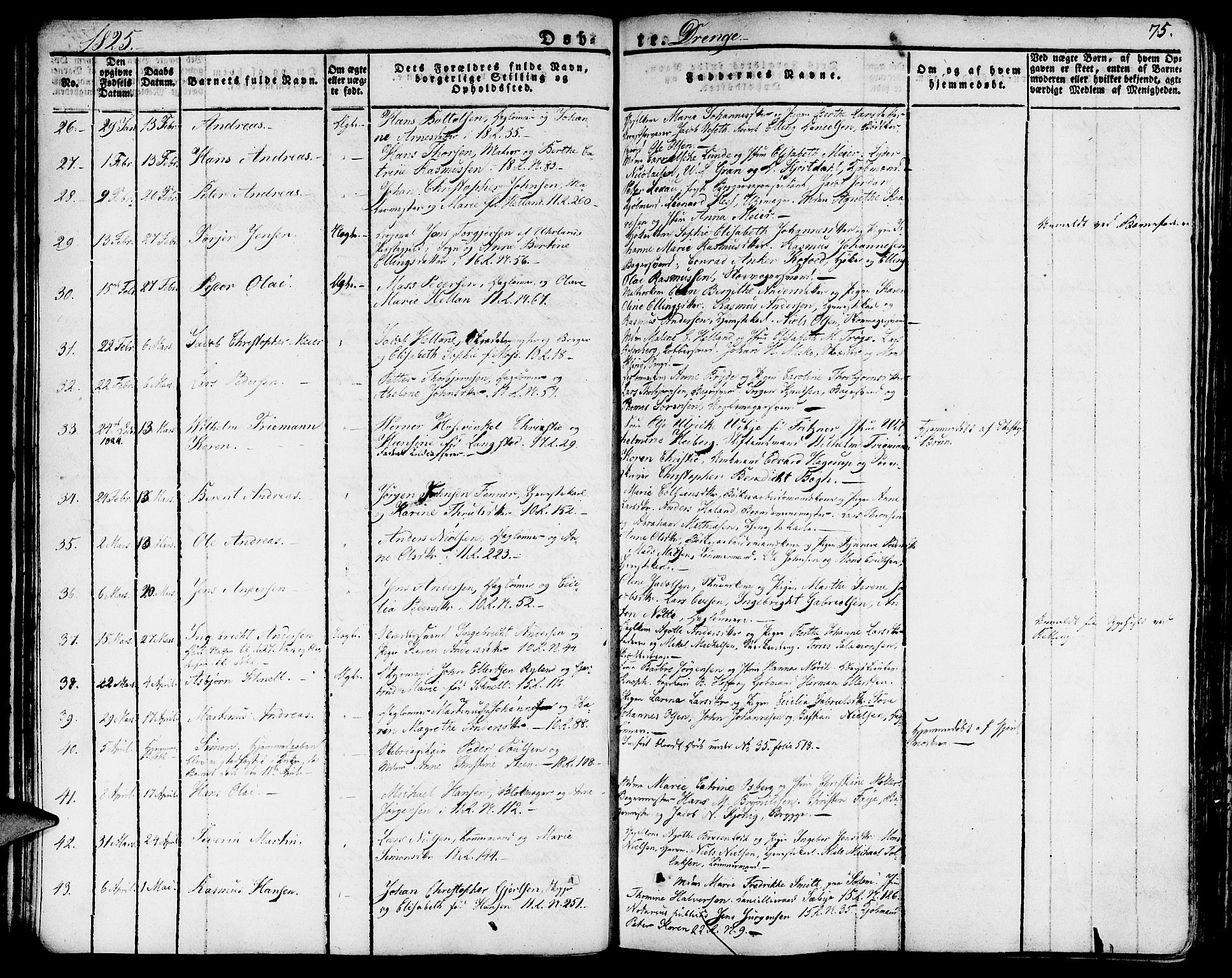 Domkirken sokneprestembete, SAB/A-74801/H/Haa/L0012: Parish register (official) no. A 12, 1821-1840, p. 75