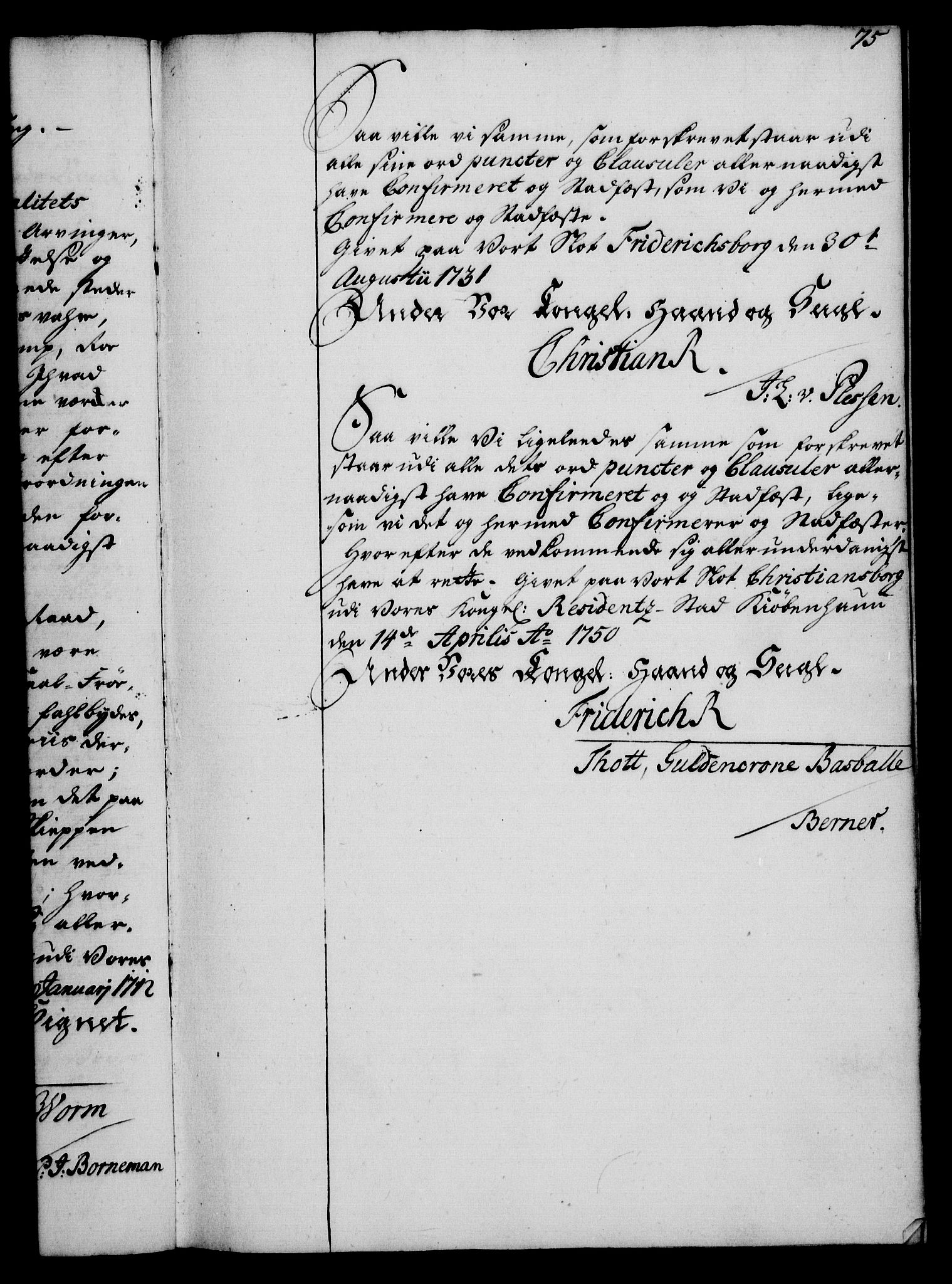 Rentekammeret, Kammerkanselliet, AV/RA-EA-3111/G/Gg/Ggc/Ggca/L0001: Norsk konfirmasjonsekspedisjonsprotokoll med register (merket RK 53.23), 1746-1750, p. 75