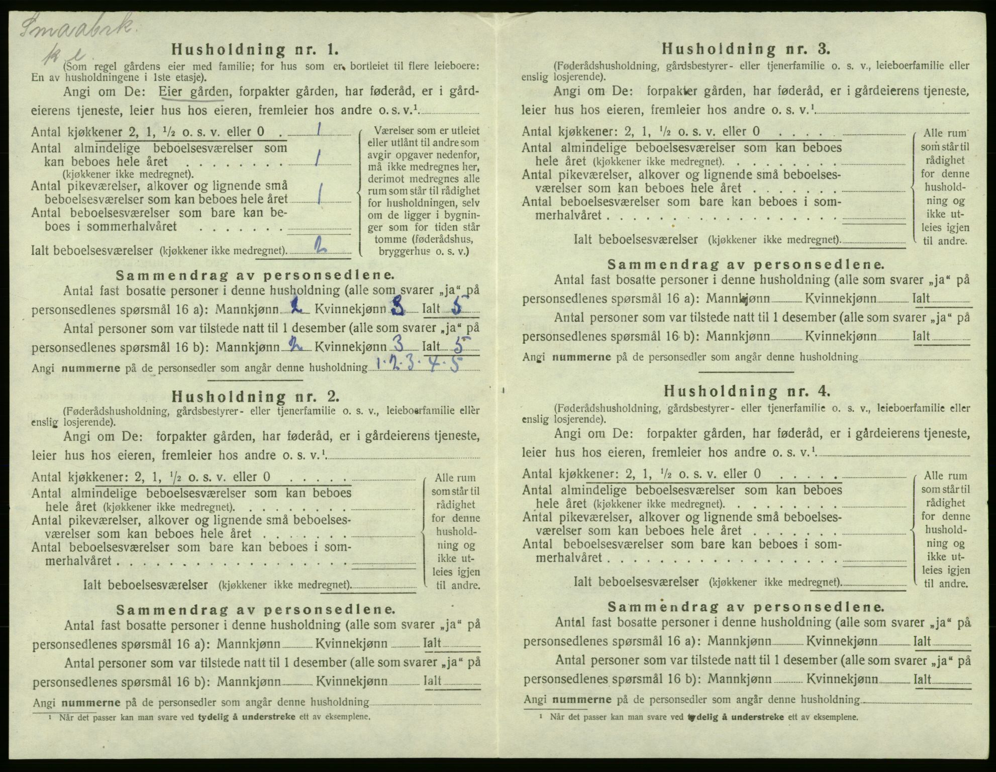 SAB, 1920 census for Bremnes, 1920, p. 1020