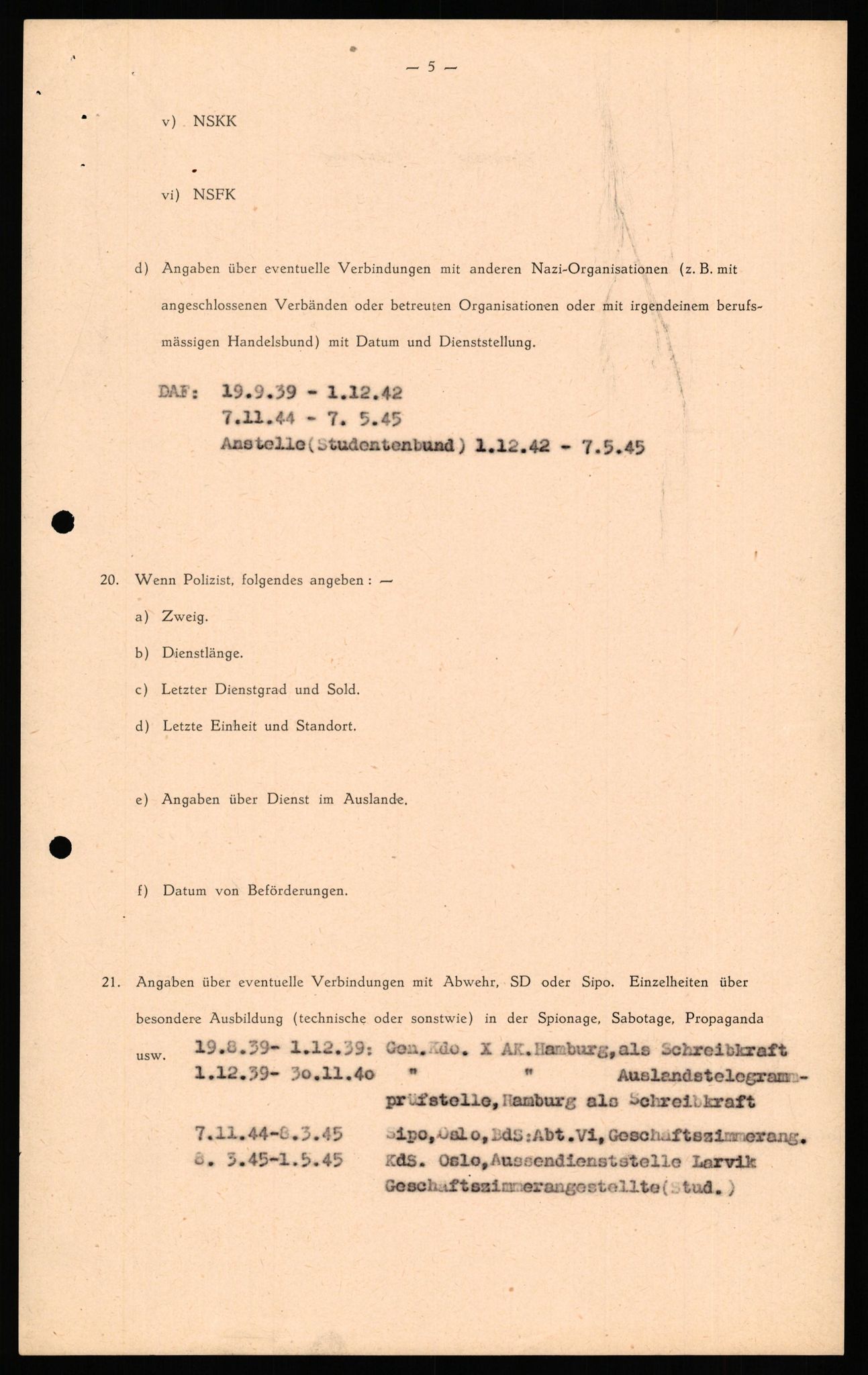 Forsvaret, Forsvarets overkommando II, RA/RAFA-3915/D/Db/L0035: CI Questionaires. Tyske okkupasjonsstyrker i Norge. Tyskere., 1945-1946, p. 494