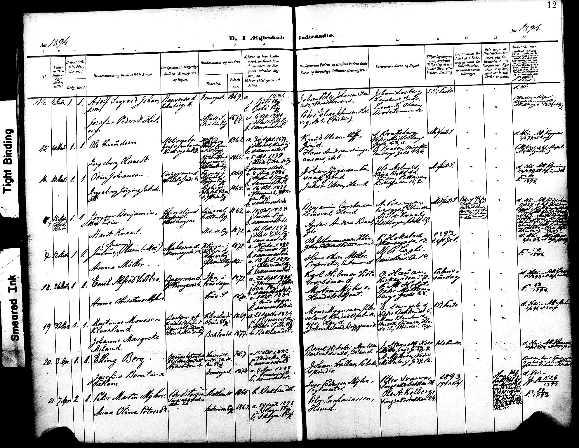 Ministerialprotokoller, klokkerbøker og fødselsregistre - Sør-Trøndelag, SAT/A-1456/604/L0198: Parish register (official) no. 604A19, 1893-1900, p. 12