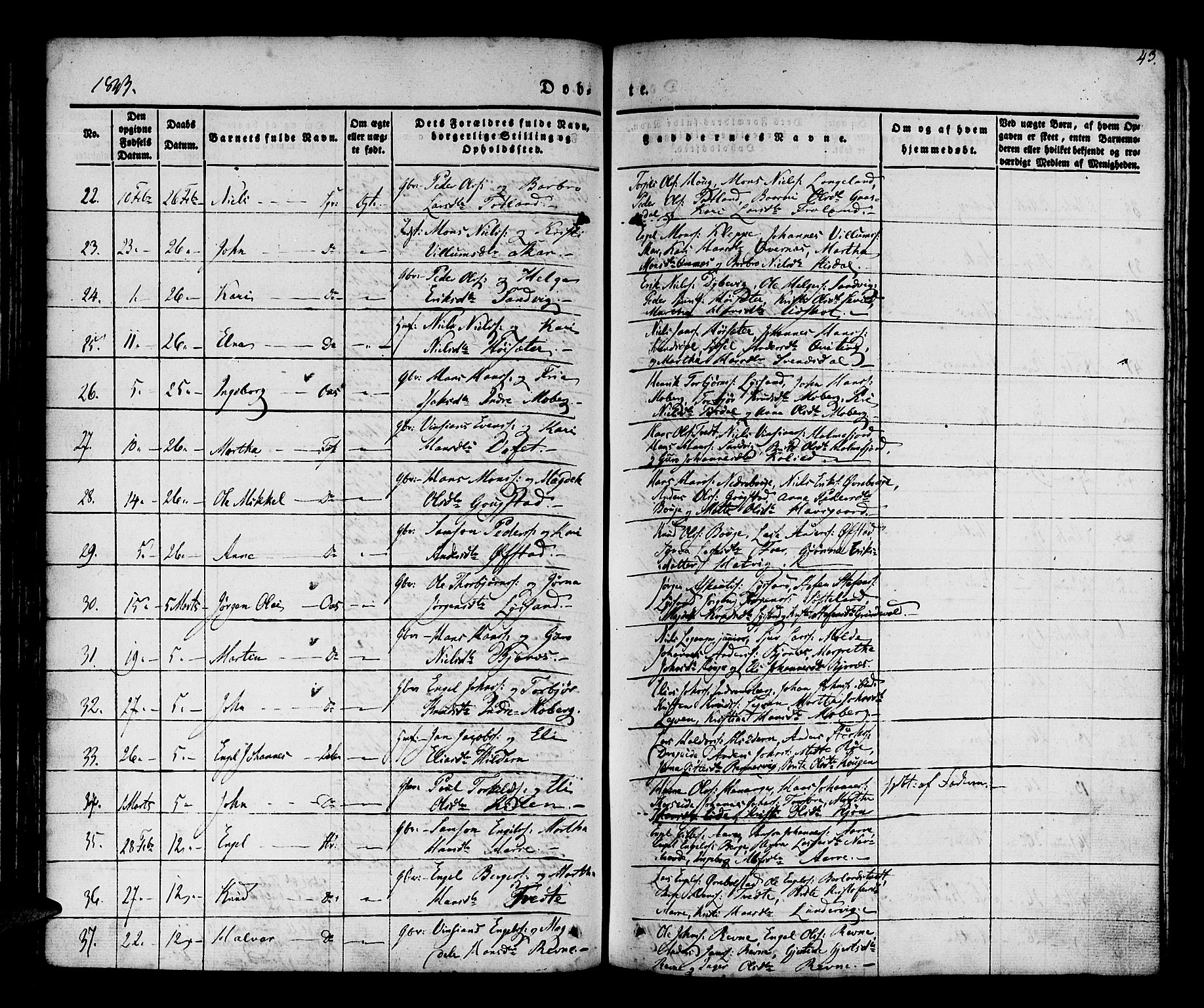 Os sokneprestembete, AV/SAB-A-99929: Parish register (official) no. A 15, 1839-1851, p. 43