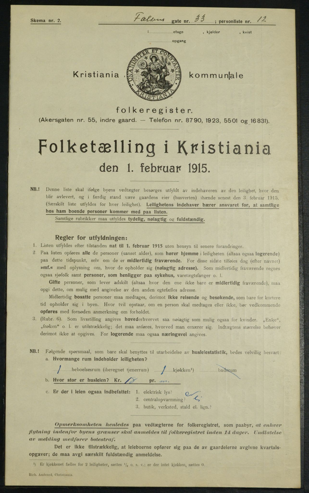 OBA, Municipal Census 1915 for Kristiania, 1915, p. 23174