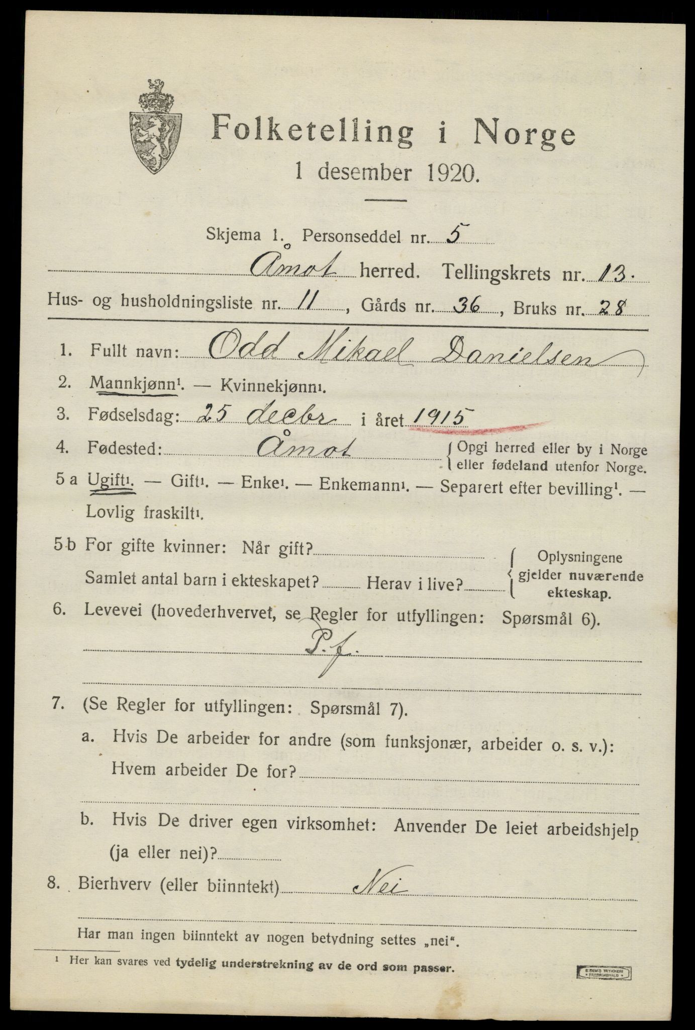 SAH, 1920 census for Åmot, 1920, p. 10875