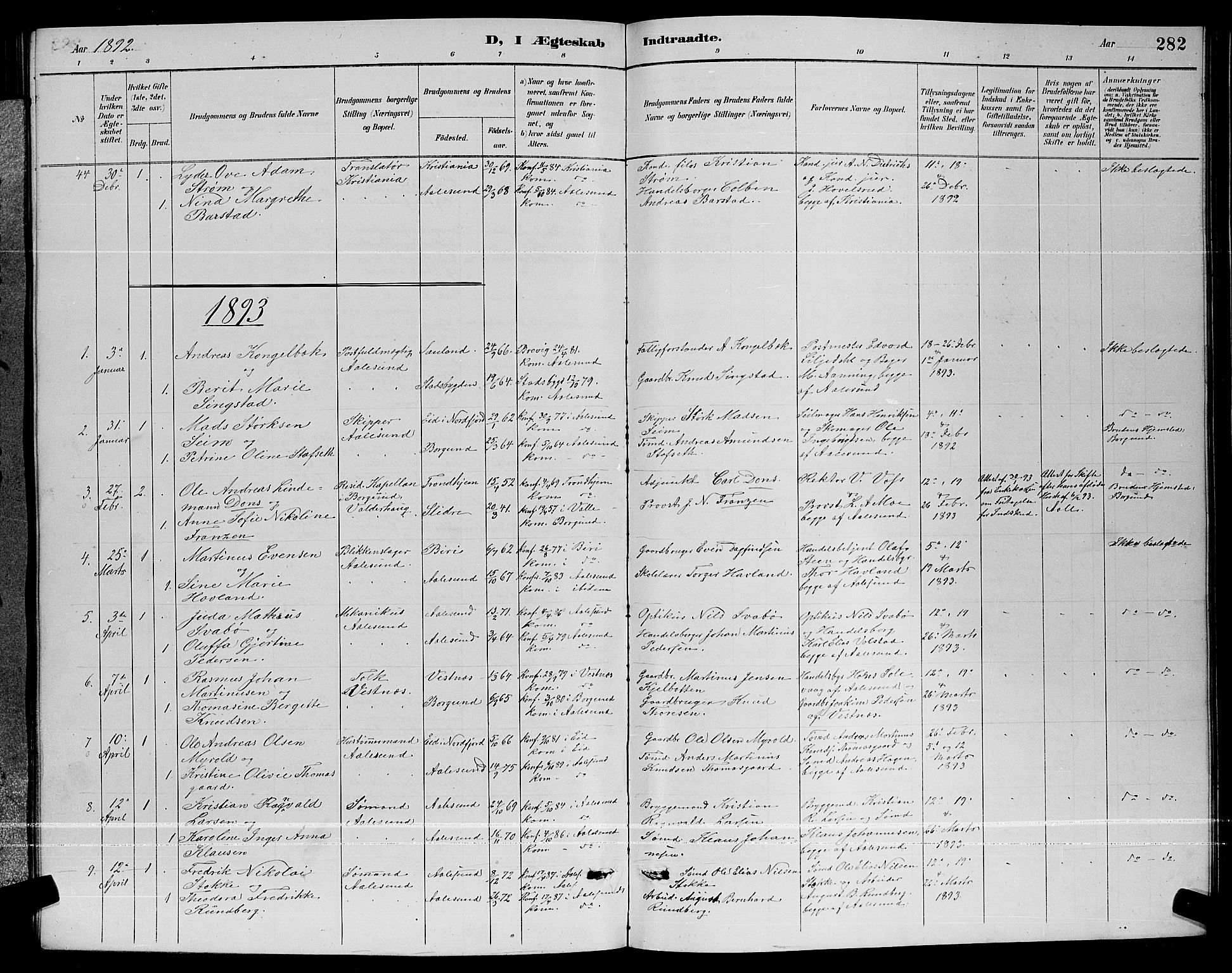 Ministerialprotokoller, klokkerbøker og fødselsregistre - Møre og Romsdal, AV/SAT-A-1454/529/L0467: Parish register (copy) no. 529C04, 1889-1897, p. 282