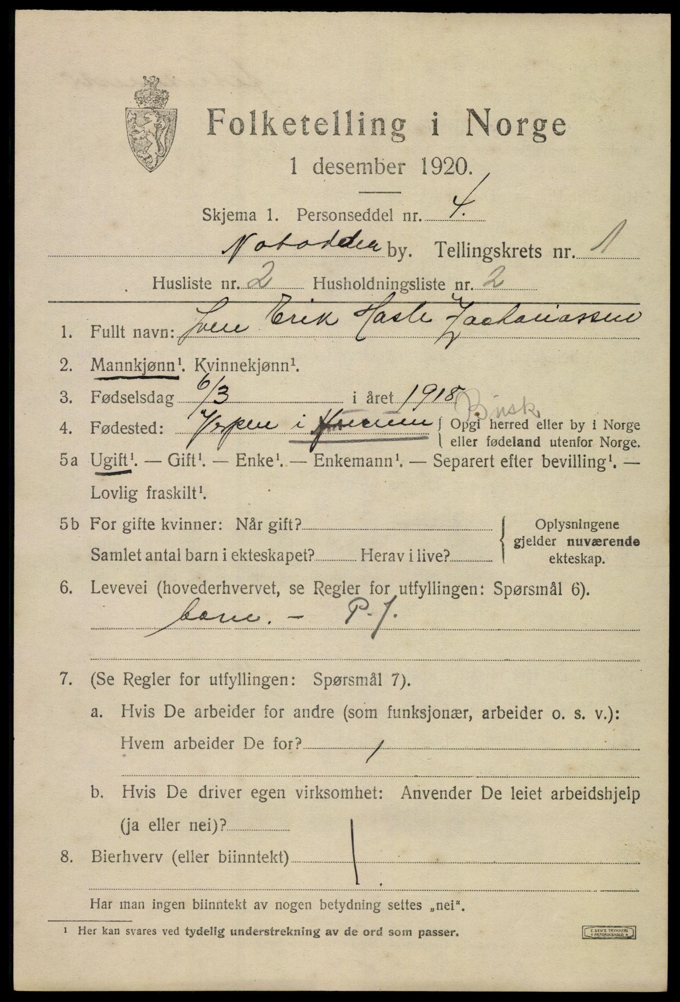 SAKO, 1920 census for Notodden, 1920, p. 4276