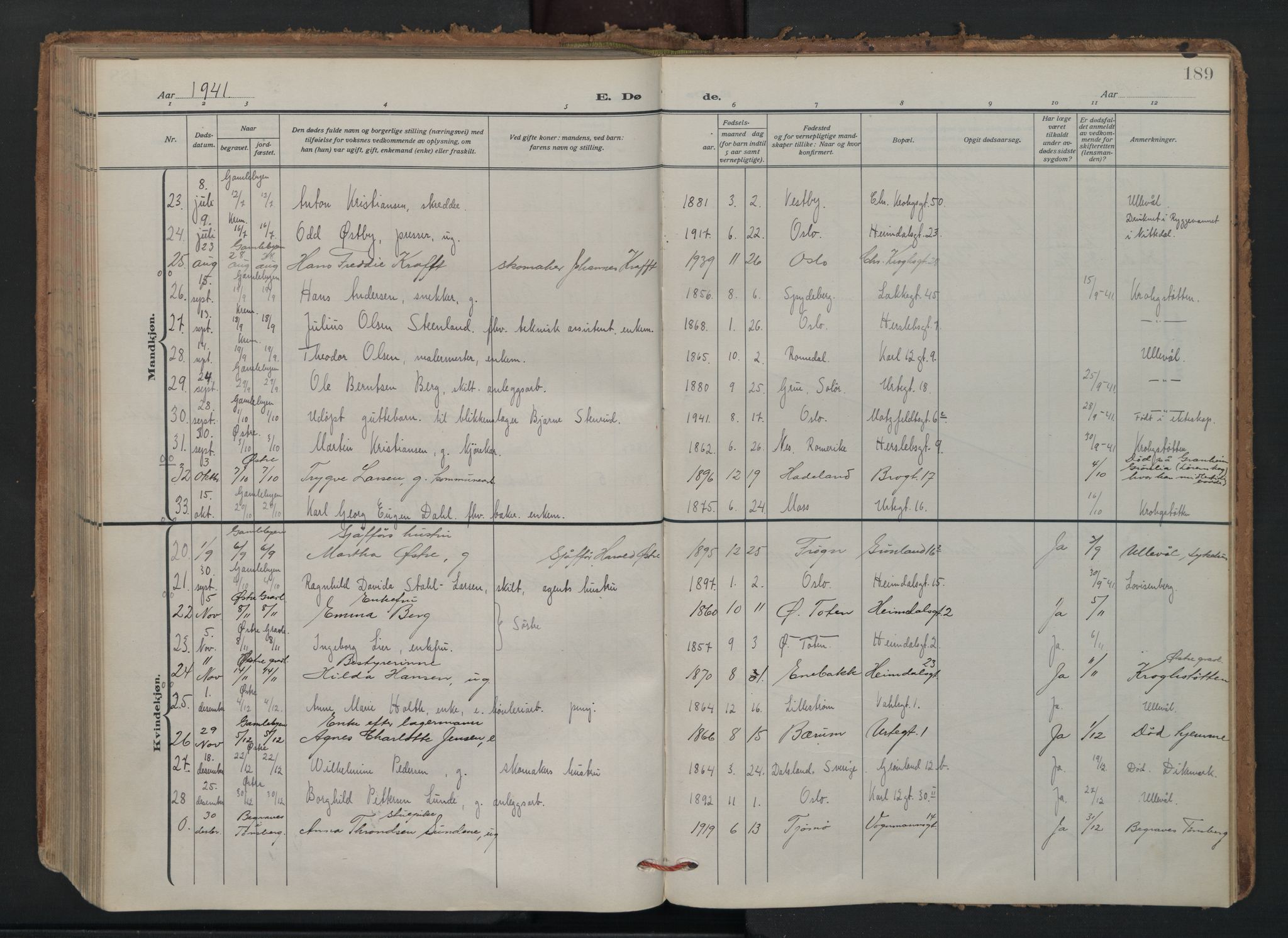 Vaterland prestekontor Kirkebøker, AV/SAO-A-10880/F/Fa/L0003: Parish register (official) no. 3, 1922-1944, p. 189