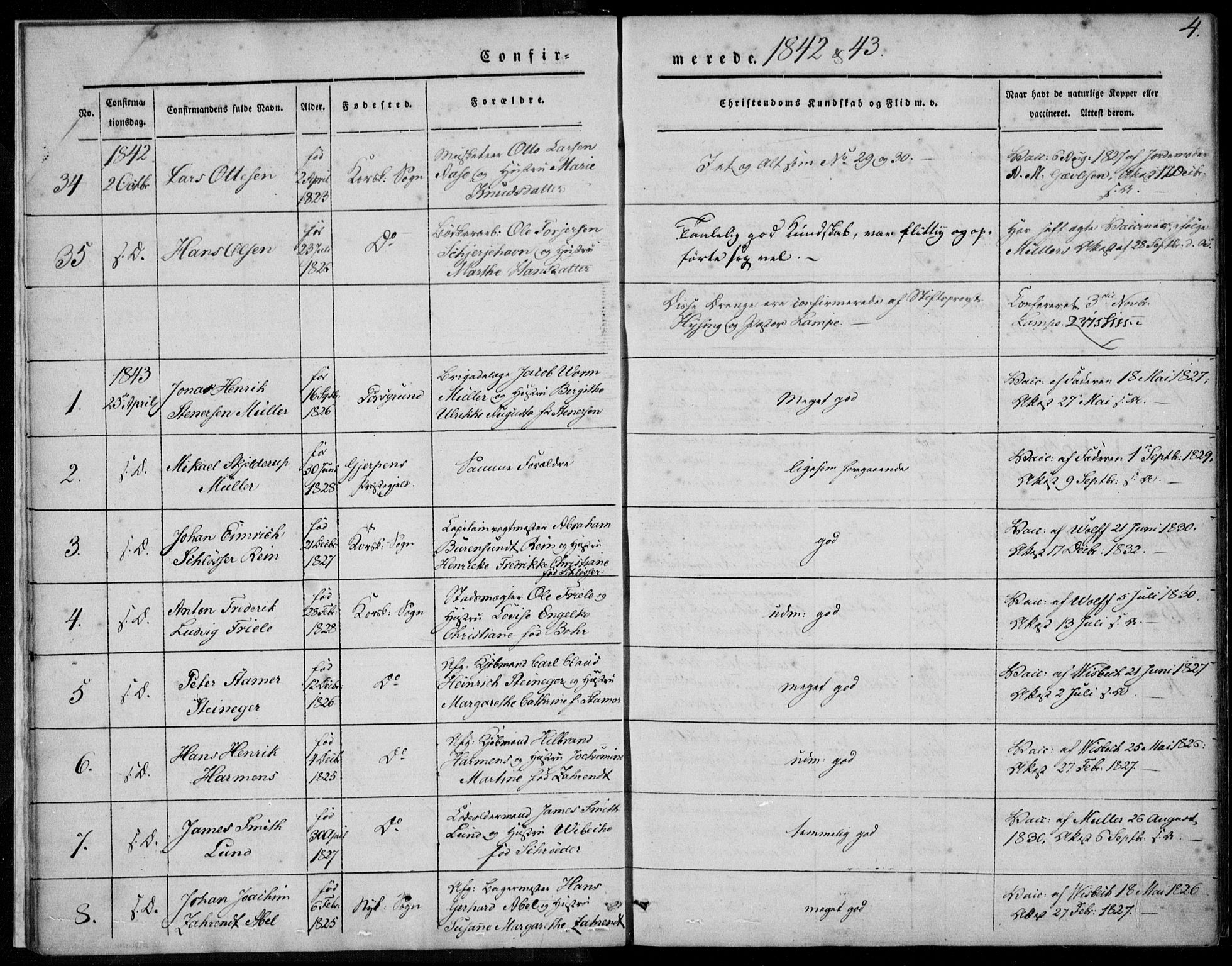 Korskirken sokneprestembete, SAB/A-76101/H/Haa/L0026: Parish register (official) no. C 2, 1842-1854, p. 4