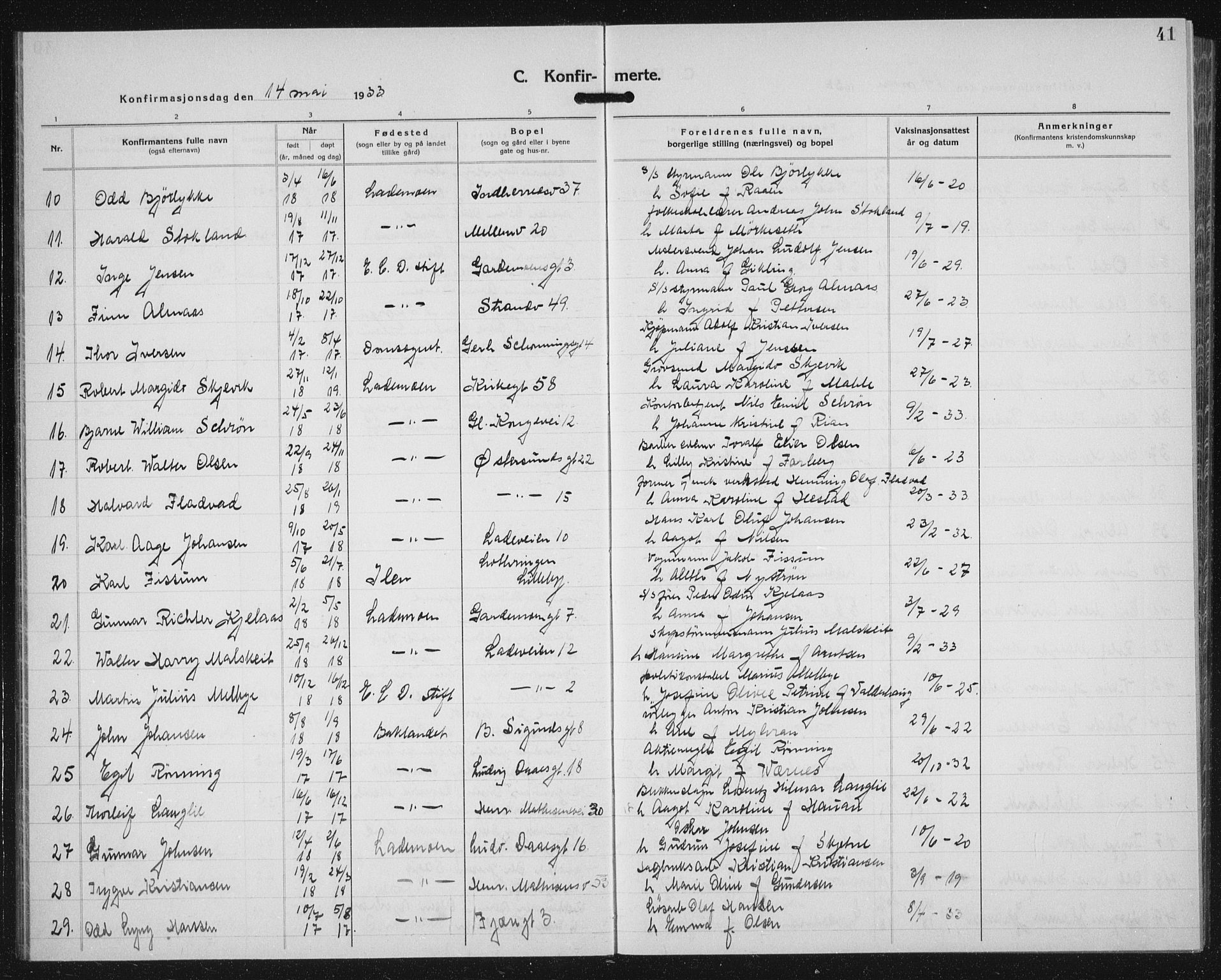 Ministerialprotokoller, klokkerbøker og fødselsregistre - Sør-Trøndelag, SAT/A-1456/605/L0262: Parish register (copy) no. 605C09, 1930-1933, p. 41