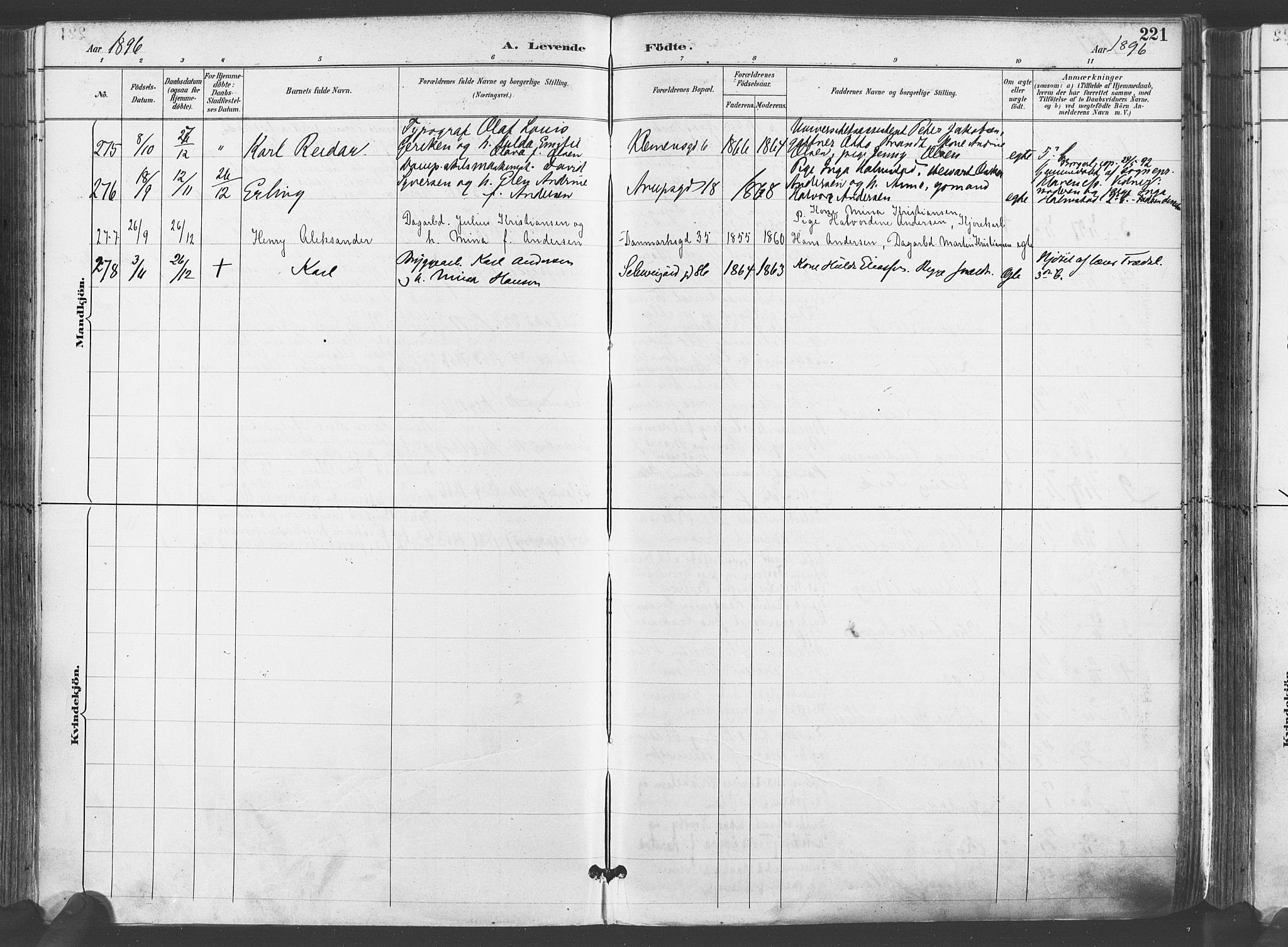 Gamlebyen prestekontor Kirkebøker, AV/SAO-A-10884/F/Fa/L0007: Parish register (official) no. 7, 1889-1899, p. 221