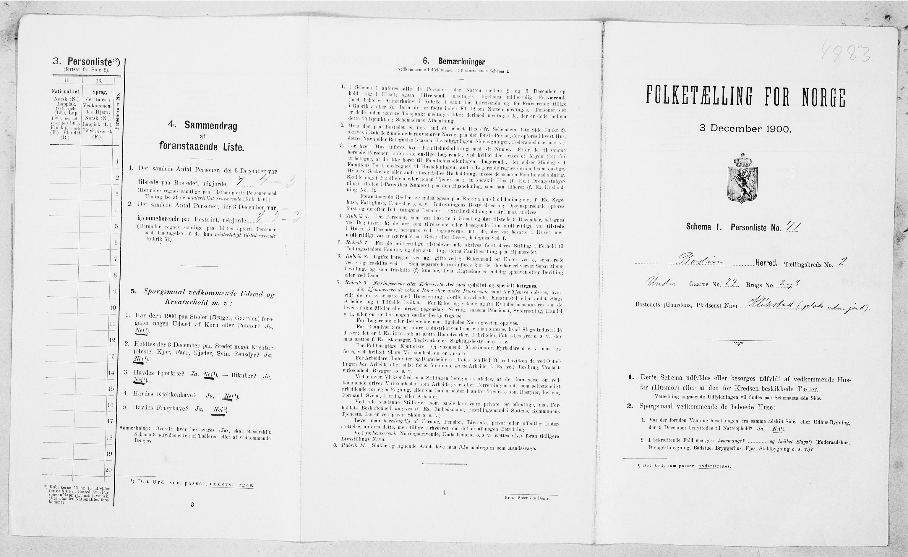 SAT, 1900 census for Bodin, 1900, p. 212