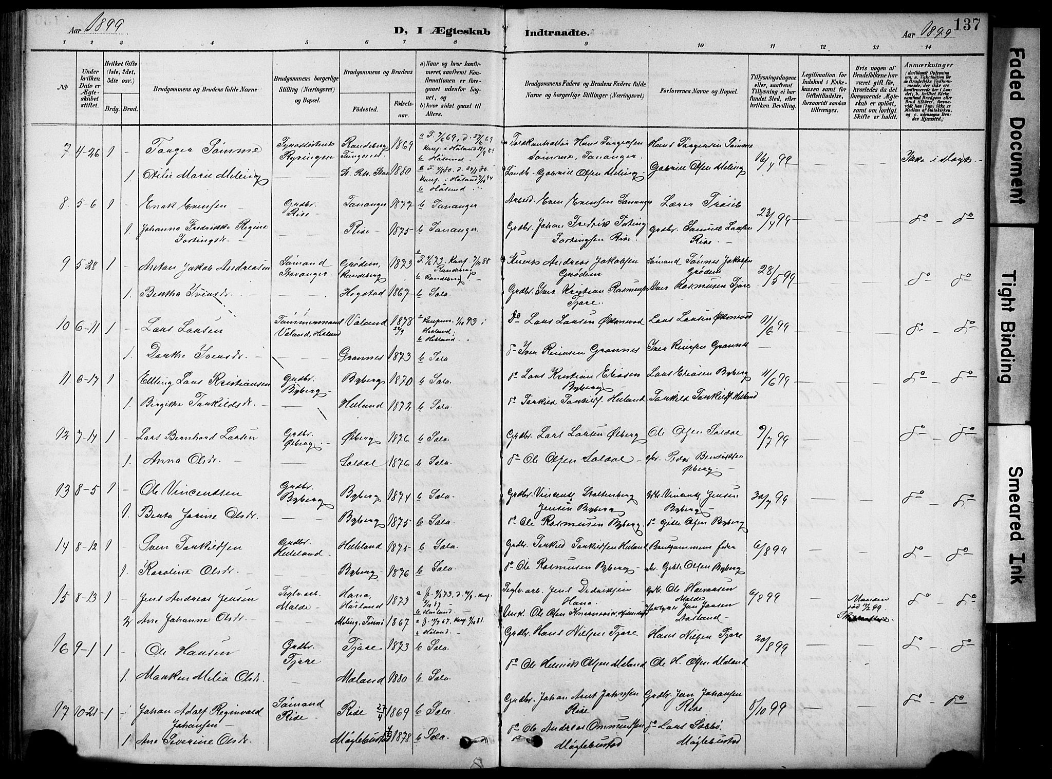 Håland sokneprestkontor, SAST/A-101802/001/30BA/L0012: Parish register (official) no. A 11, 1889-1900, p. 137