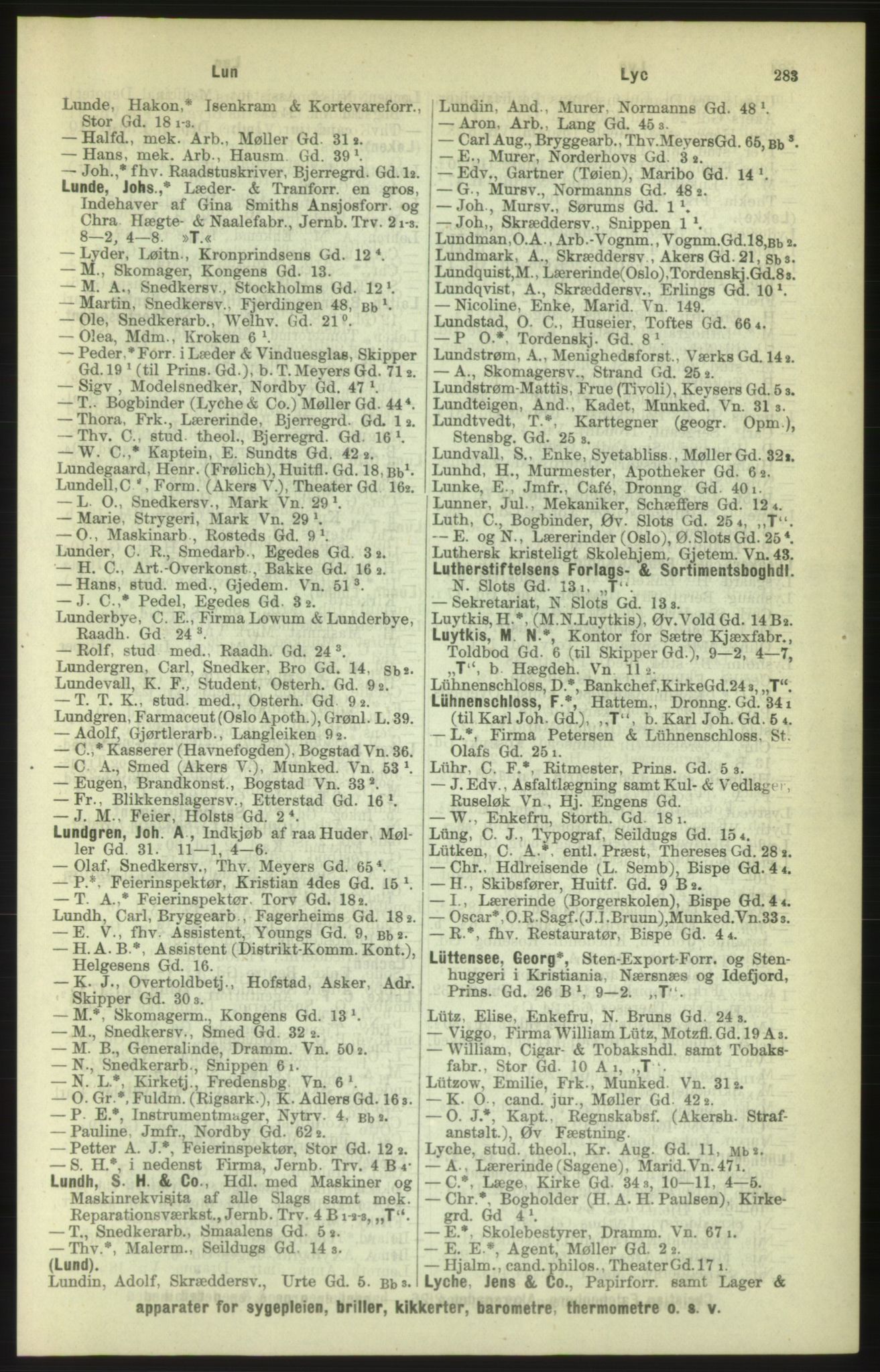 Kristiania/Oslo adressebok, PUBL/-, 1886, p. 283