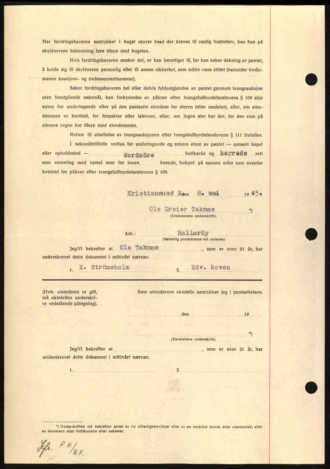 Nordmøre sorenskriveri, AV/SAT-A-4132/1/2/2Ca: Mortgage book no. B92, 1944-1945, Diary no: : 679/1945