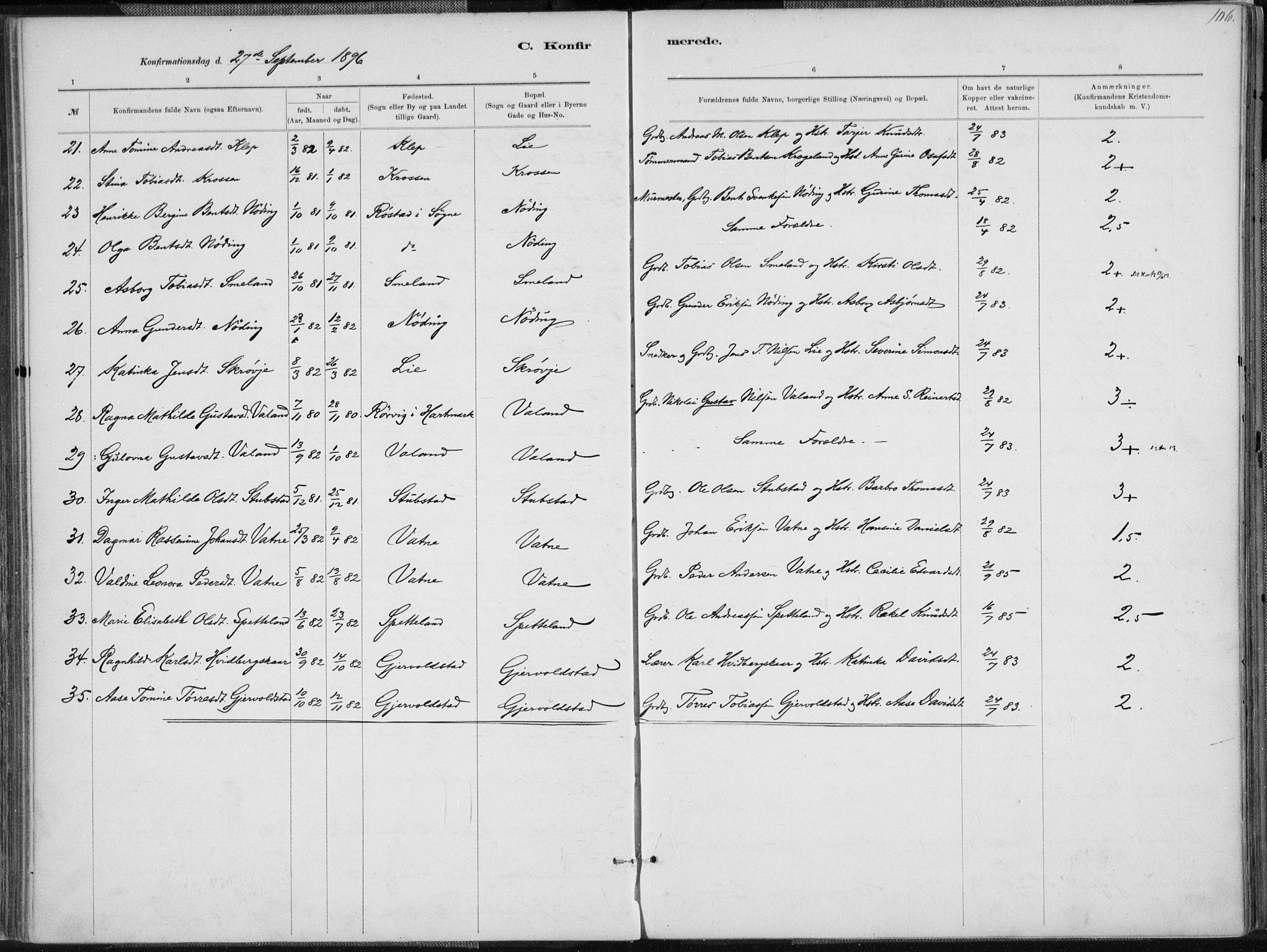 Holum sokneprestkontor, SAK/1111-0022/F/Fa/Faa/L0007: Parish register (official) no. A 7, 1884-1907, p. 106
