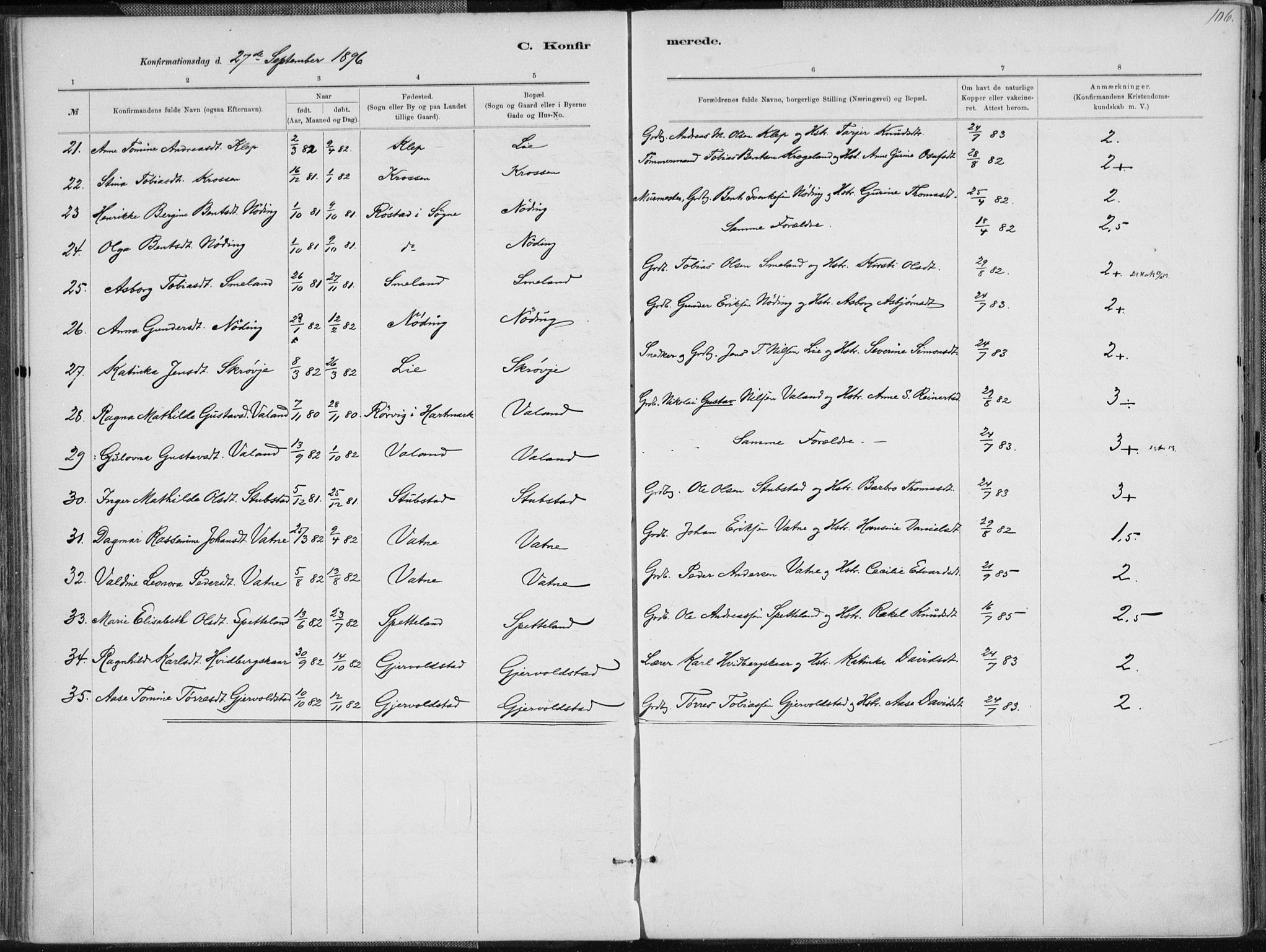 Holum sokneprestkontor, AV/SAK-1111-0022/F/Fa/Faa/L0007: Parish register (official) no. A 7, 1884-1907, p. 106