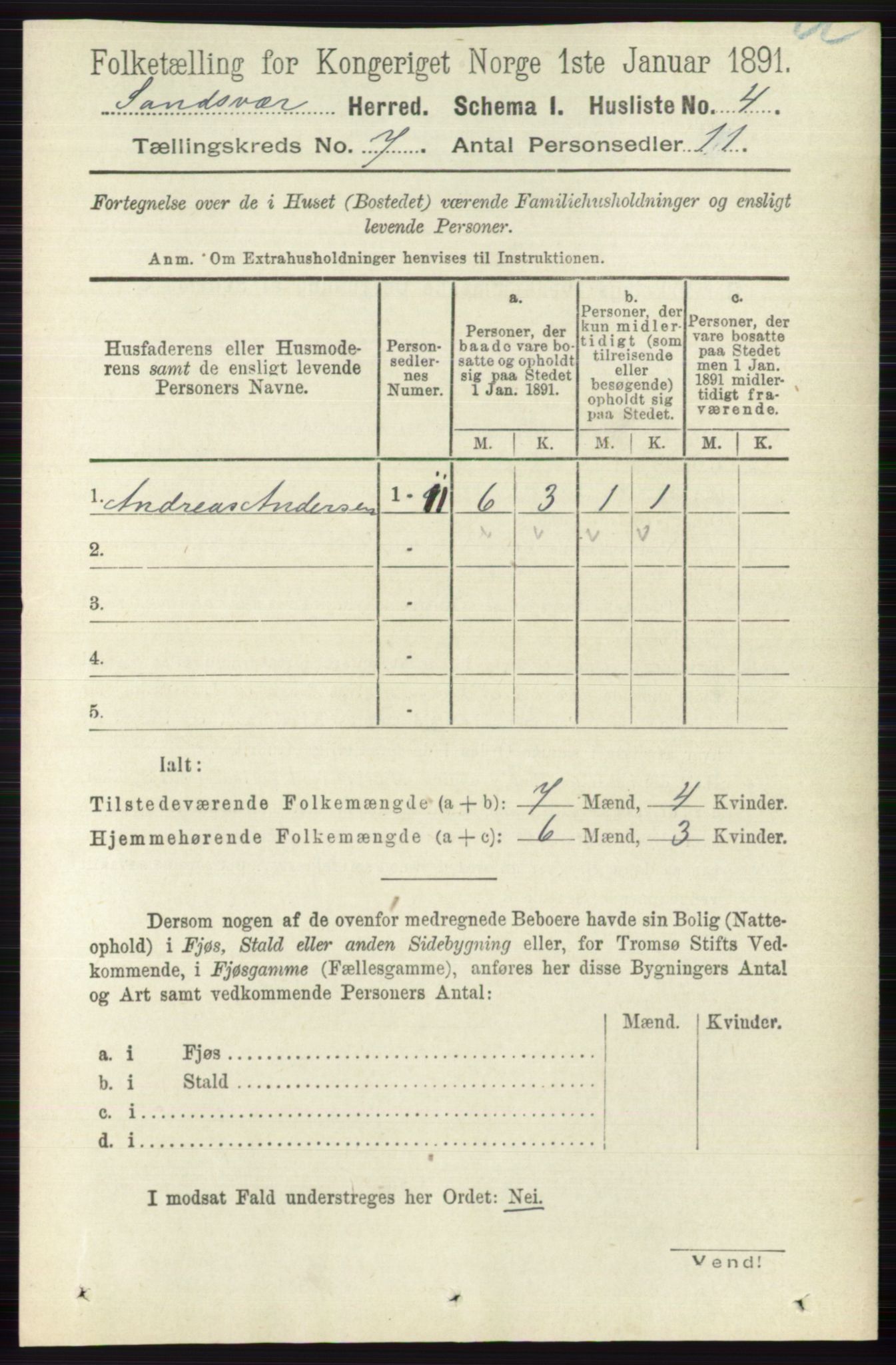 RA, 1891 census for 0629 Sandsvær, 1891, p. 3920