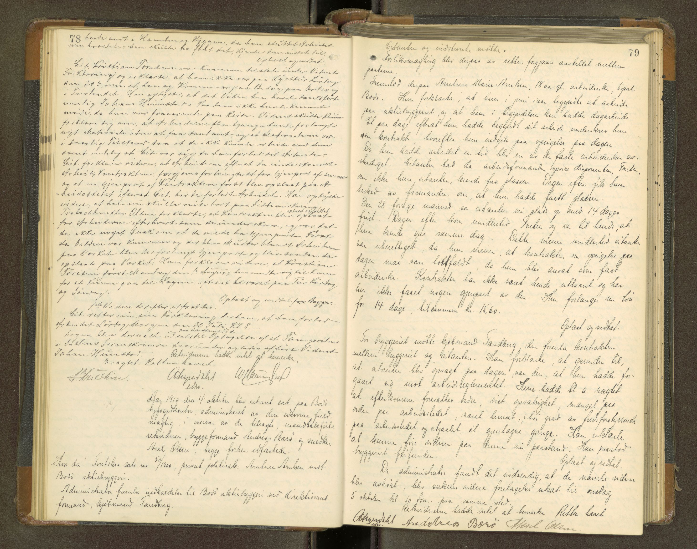 Bodø byfogd, AV/SAT-A-4588/1/1/1B/L0002: Ekstrarettsprotokoll, 1908-1918, p. 78-79