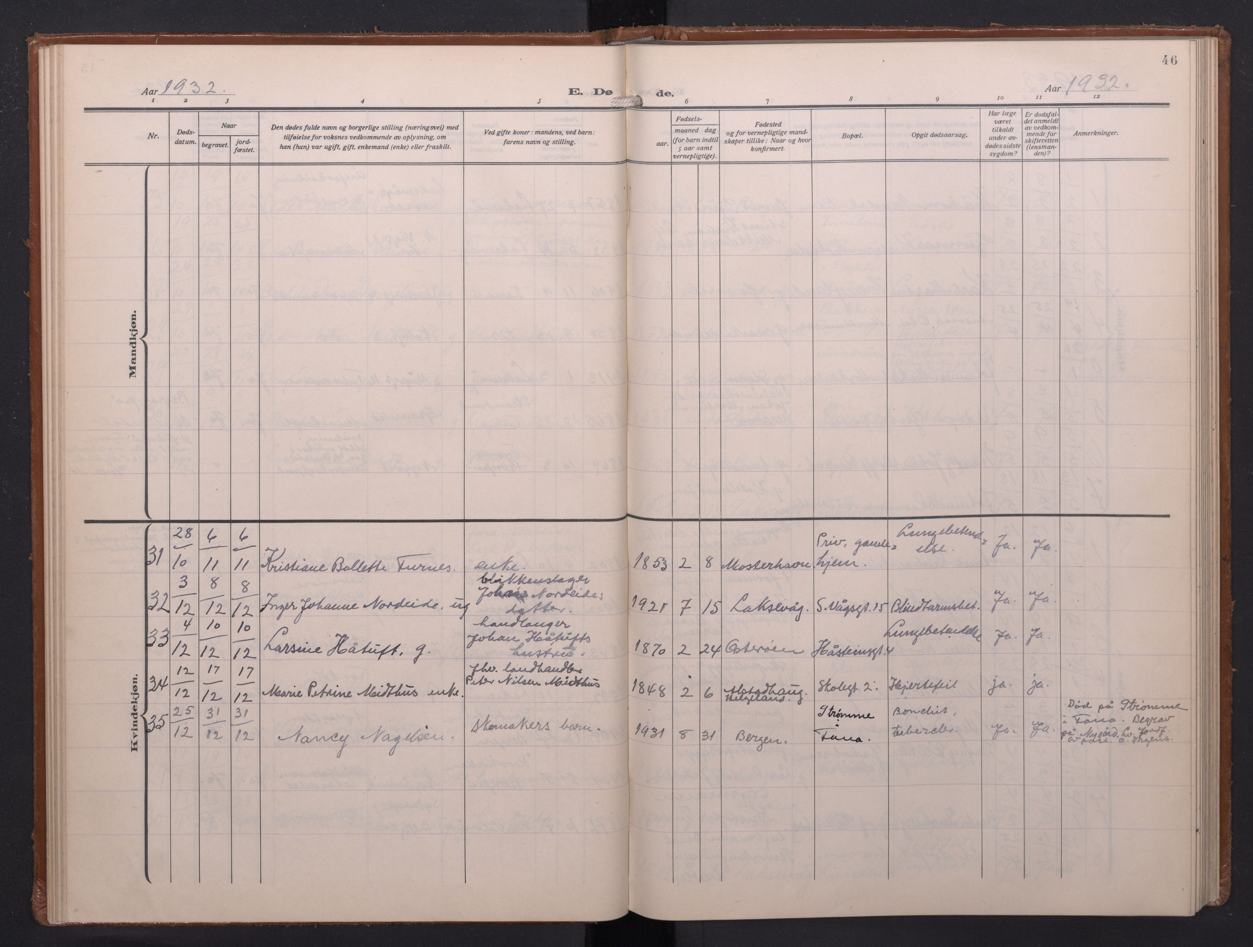 Laksevåg Sokneprestembete, AV/SAB-A-76501/H/Ha/Haa/Haae/L0001: Parish register (official) no. E 1, 1924-1950, p. 46
