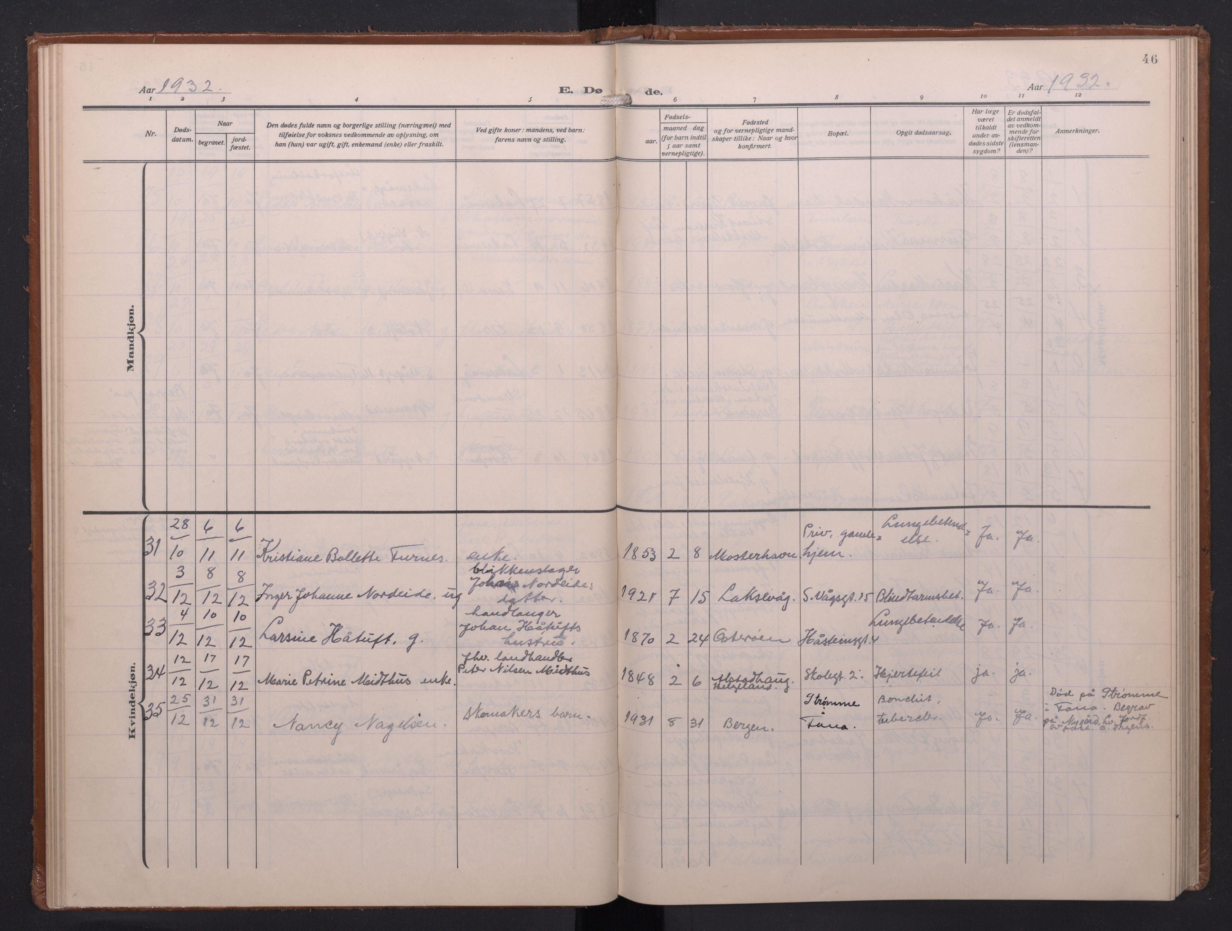 Laksevåg Sokneprestembete, SAB/A-76501/H/Ha/Haa/Haae/L0001: Parish register (official) no. E 1, 1924-1950, p. 46