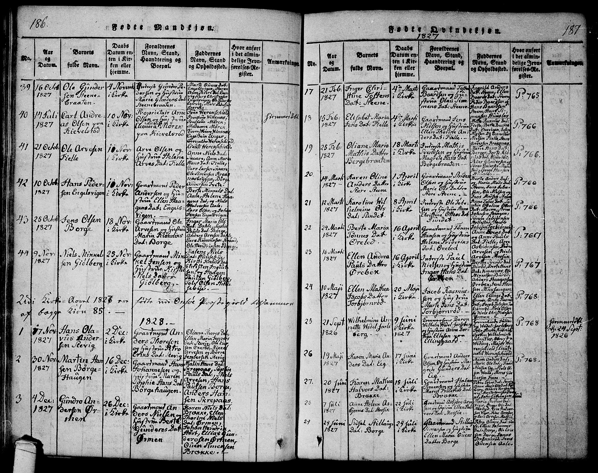 Onsøy prestekontor Kirkebøker, SAO/A-10914/F/Fa/L0002: Parish register (official) no. I 2, 1814-1840, p. 186-187