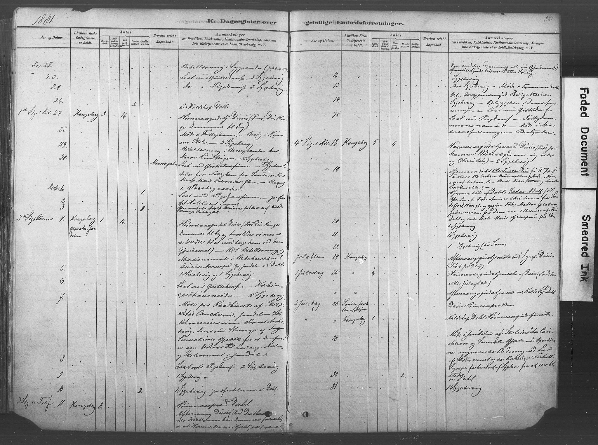 Kongsberg kirkebøker, SAKO/A-22/F/Fb/L0001: Parish register (official) no. II 1, 1878-1886, p. 381