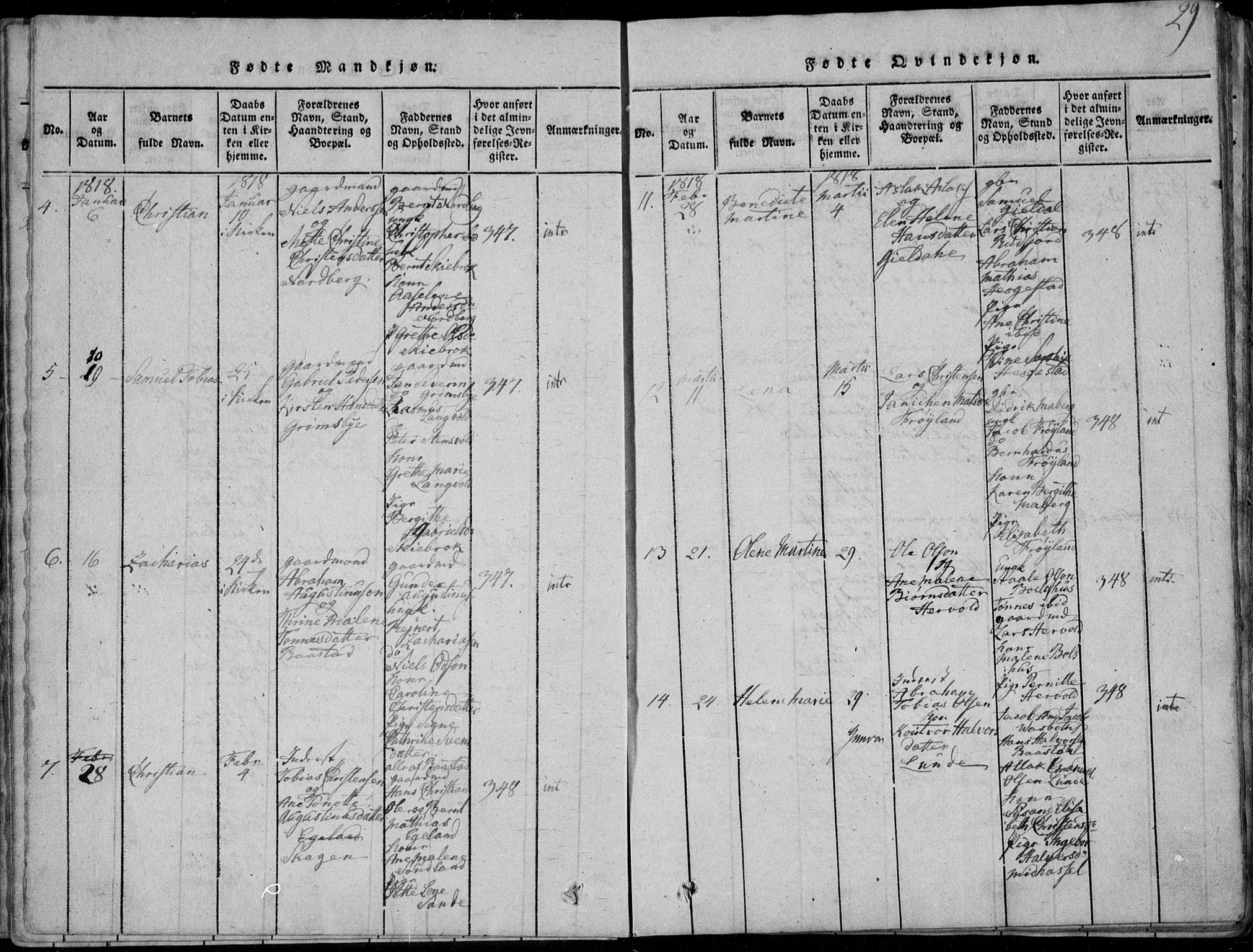 Lista sokneprestkontor, SAK/1111-0027/F/Fa/L0007: Parish register (official) no. A 7, 1816-1823, p. 29