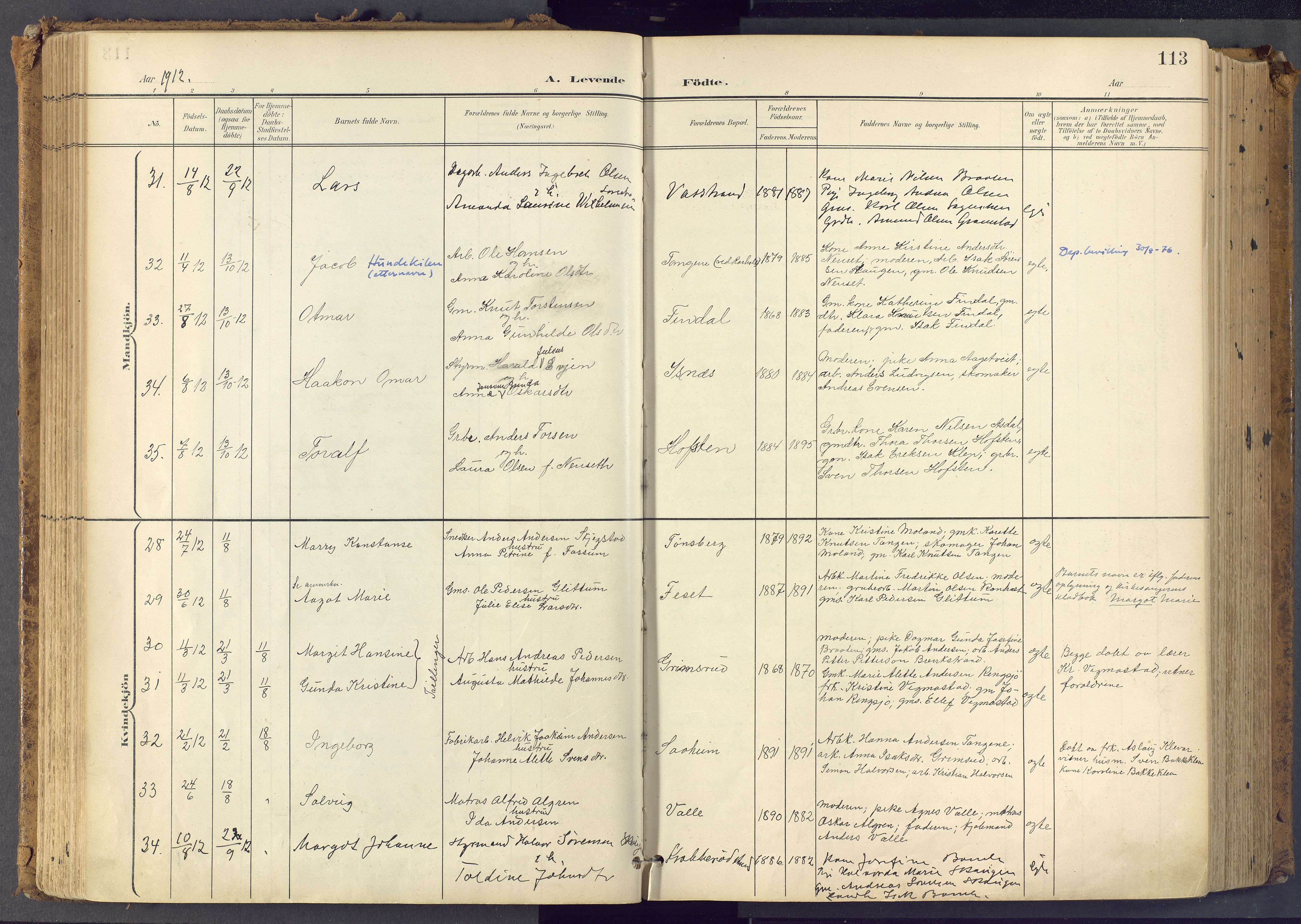 Bamble kirkebøker, SAKO/A-253/F/Fa/L0009: Parish register (official) no. I 9, 1901-1917, p. 113